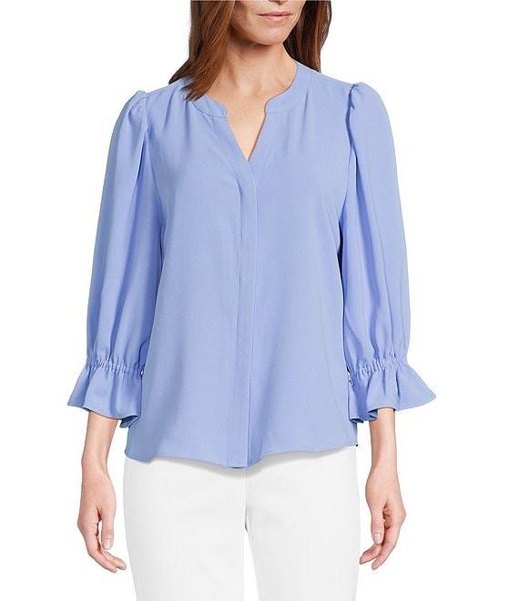 Investments Julie 3/4 Sleeve Y-Neck Button Down Blouse Product Image
