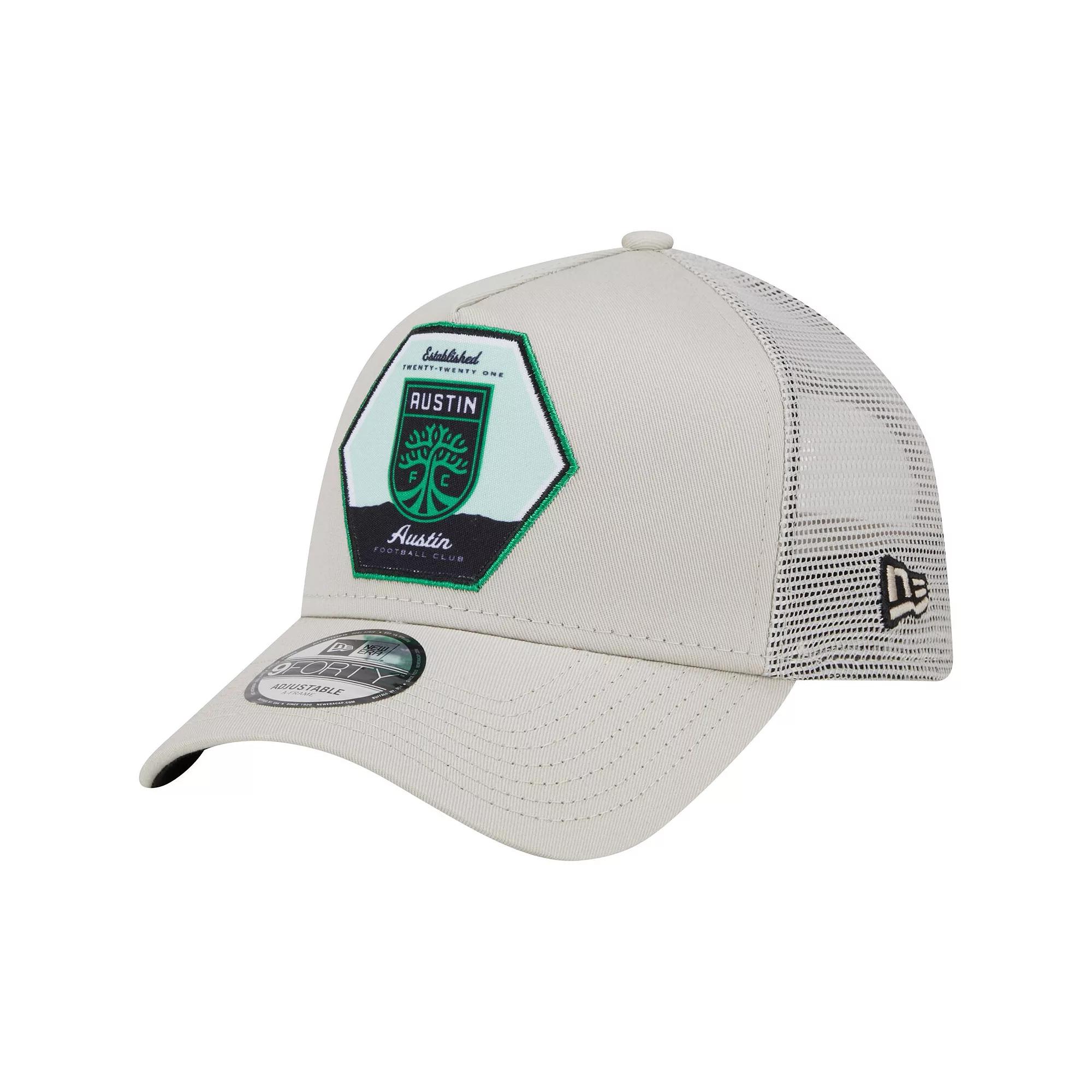 Men's New Era Cream Austin FC Established Patch 9FORTY A-Frame Trucker Adjustable Hat, Afc Beige Product Image