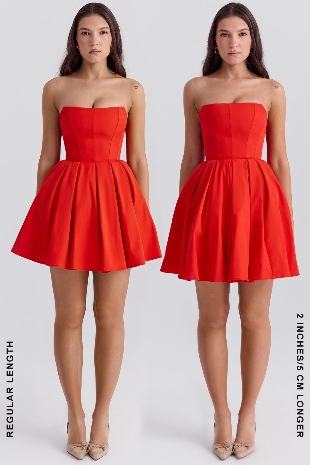 Emmanuela  italian tomato strapless pleated mini dress Product Image