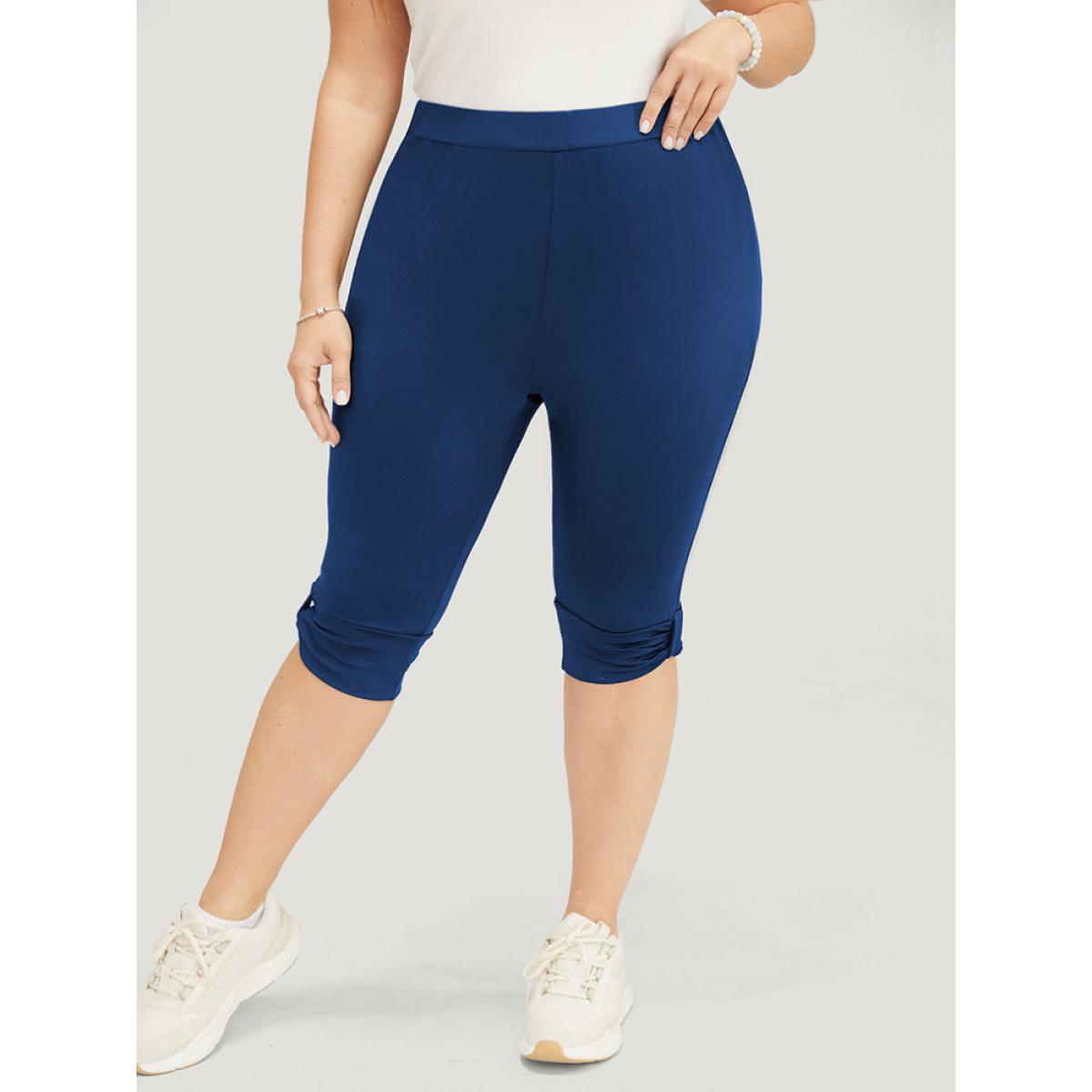 Plus Size Skinny Ruched Detail Knee Leggings Women Navy Casual High stretch Skinny High Rise Dailywear Leggings BloomChic 30/6X Product Image