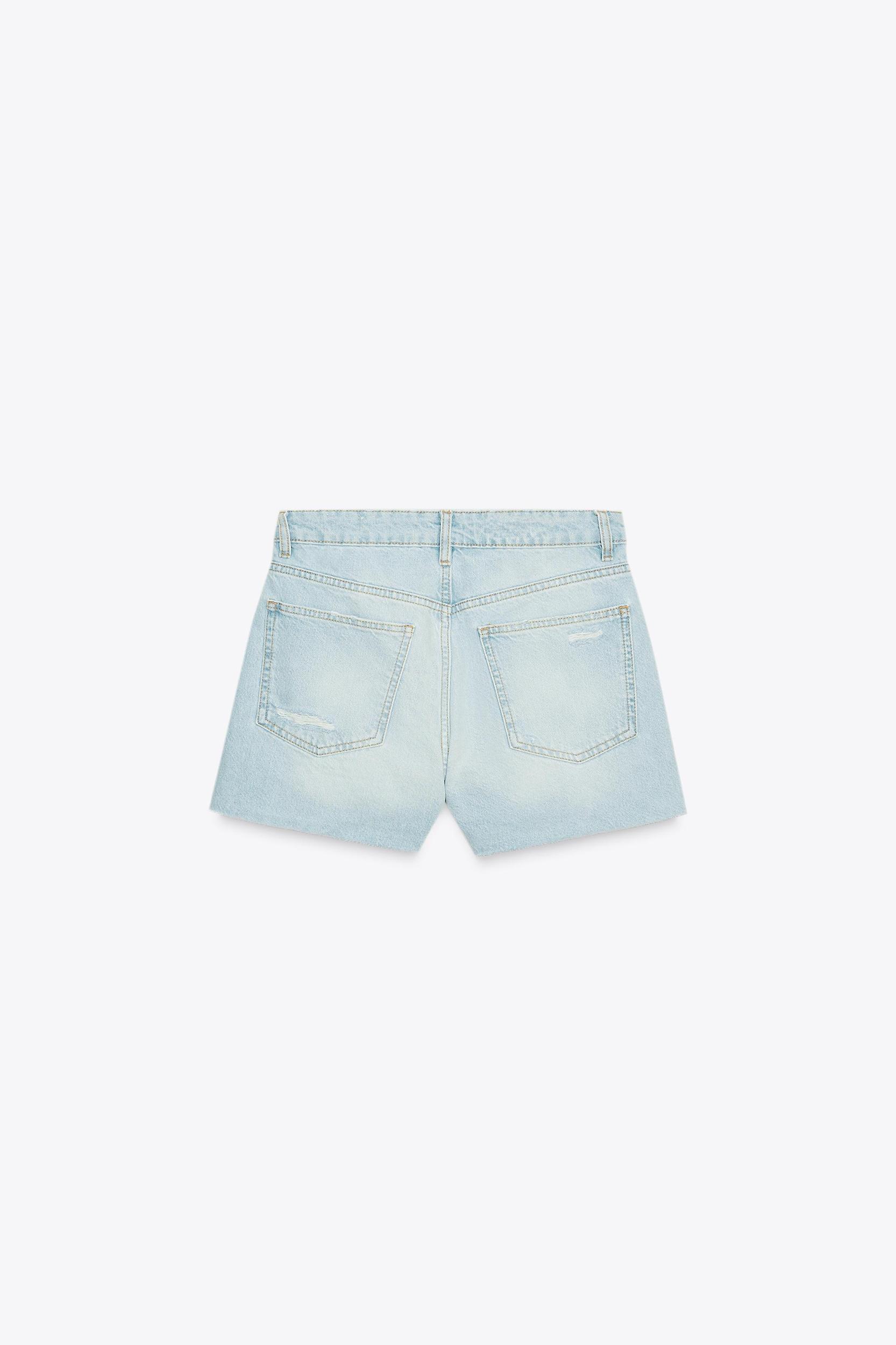 HIGH-WAISTED CROSS-WAIST TRF MOM FIT DENIM SHORTS Product Image