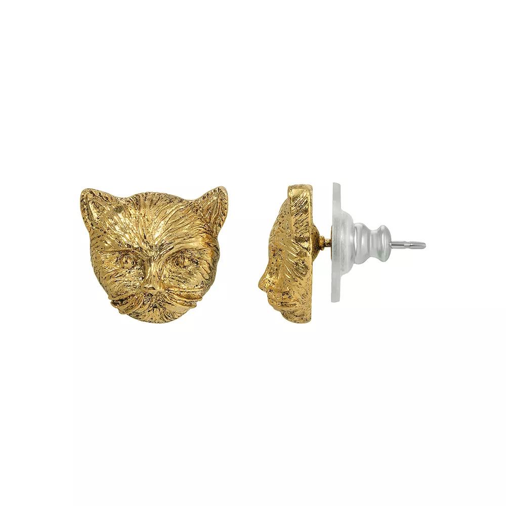 1928 Gold Tone Cat Stud Earrings, Womens, Yellow Product Image