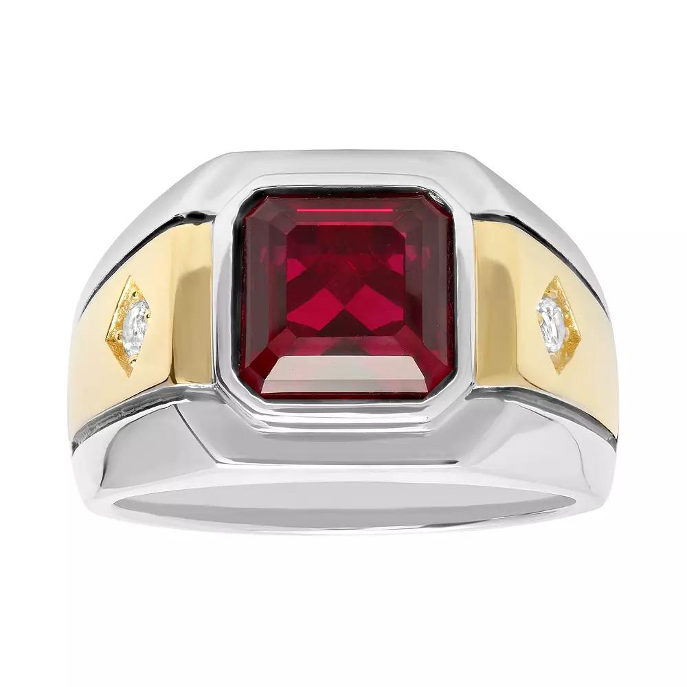 Men's Sterling 14k Gold Over Silver Lab-Created Ruby & White Sapphire Ring, Size: 9, Gold Tone Product Image
