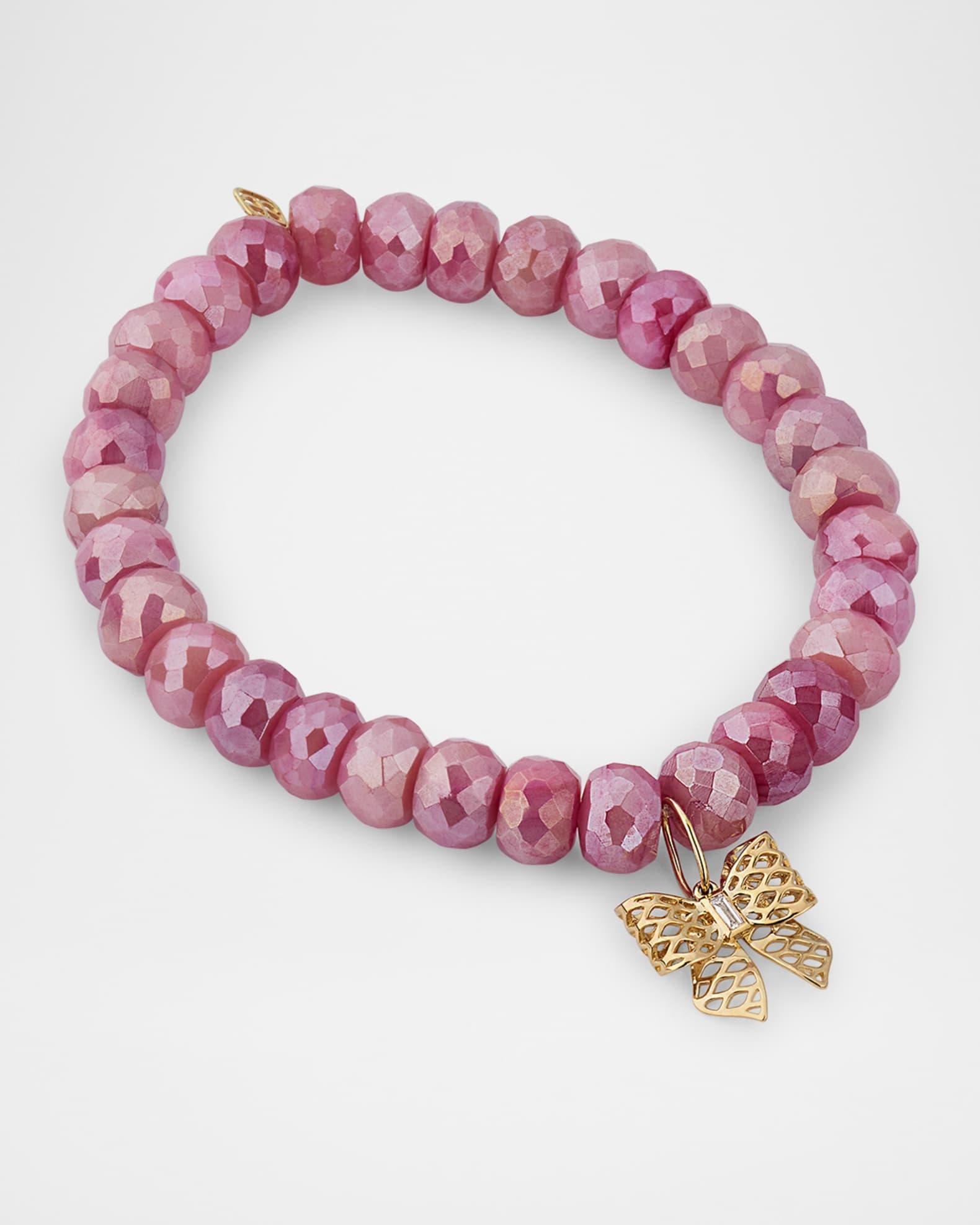 Light Mystic Red Moonstone Faceted Rondelle Bead Bracelet with Cutout Bow Charm Product Image