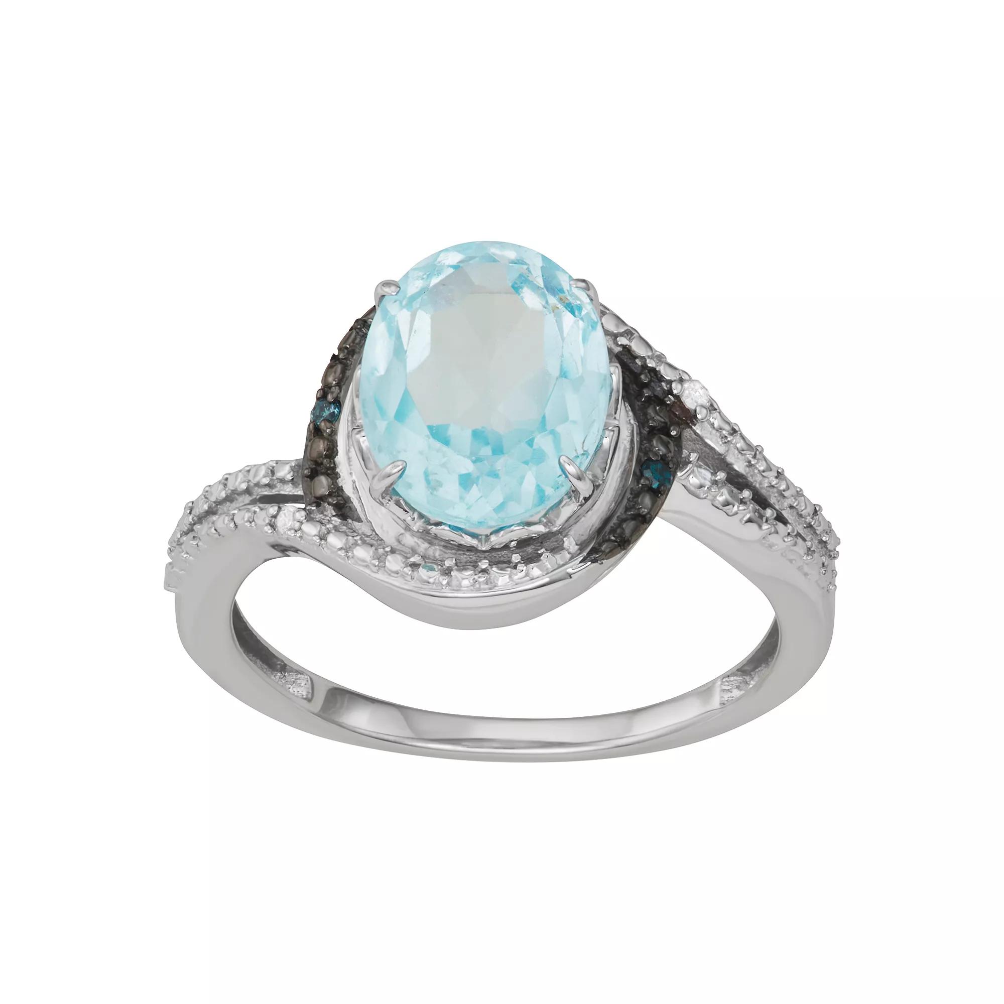 Jewelexcess Sterling Silver Sky Blue Topaz & Blue & White Diamond Accent Ring, Womens Product Image