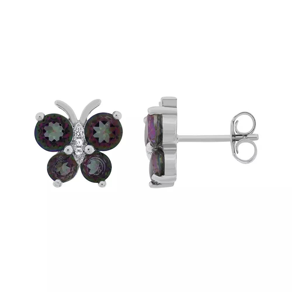 Sterling Silver Multicolored Quartz & White Topaz Butterfly Stud Earrings, Women's Product Image