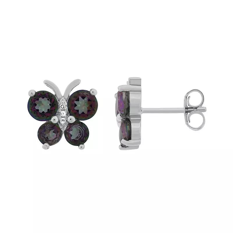 Sterling Silver Multicolored Quartz & White Topaz Butterfly Stud Earrings, Women's Product Image