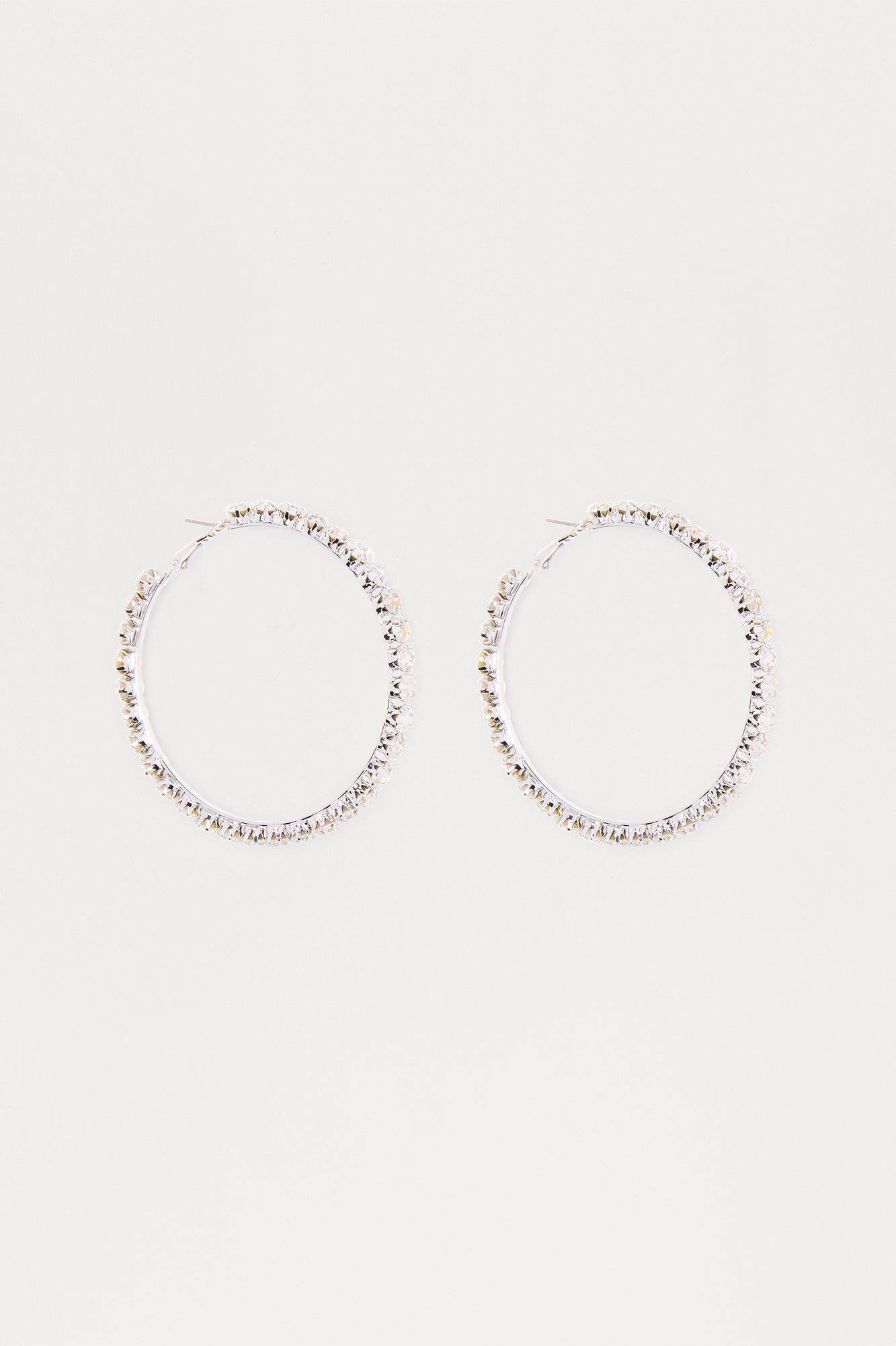 Beautiful Bliss Oversized Rhinestone Hoop Earrings - Silver Female Product Image