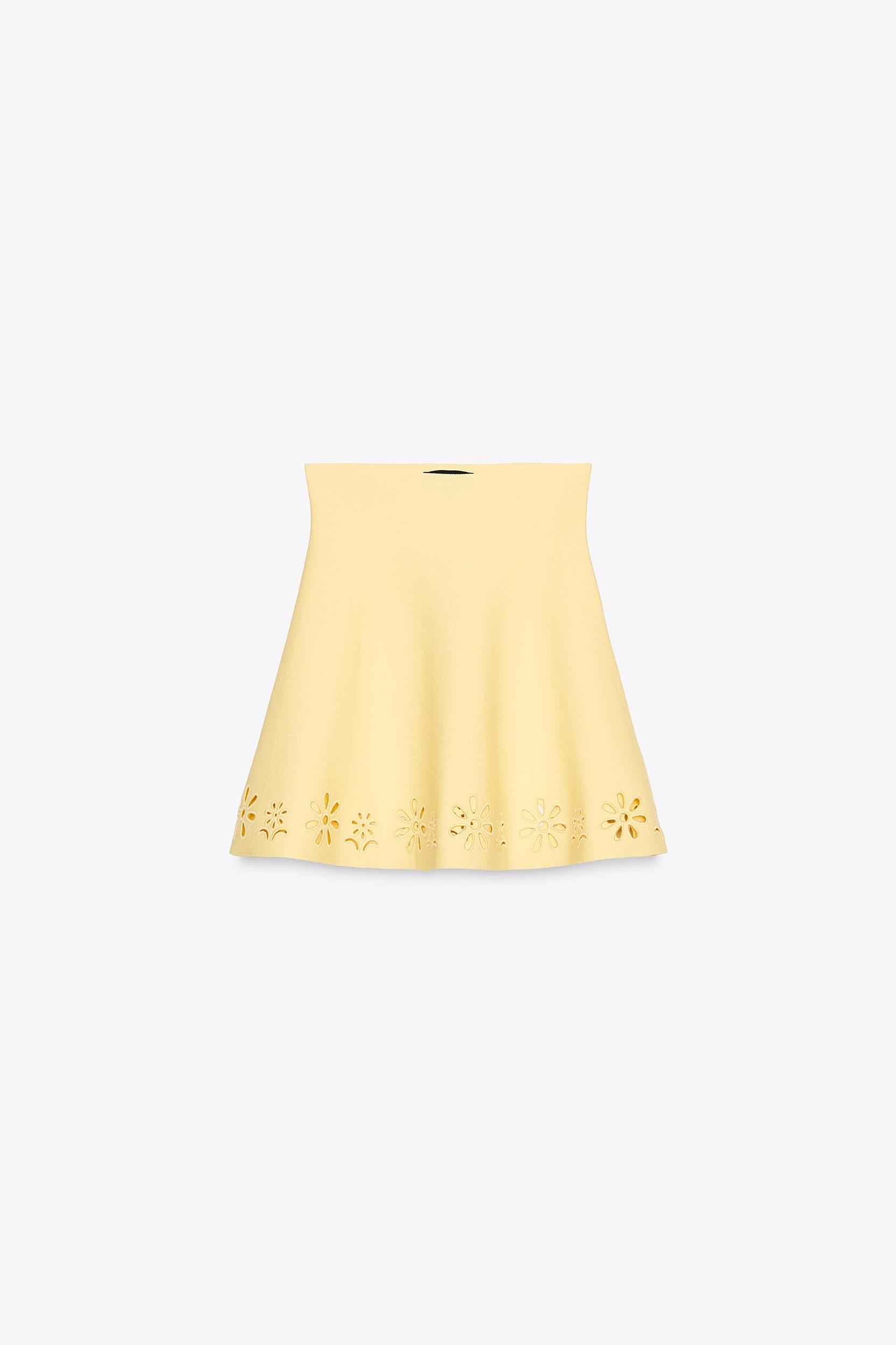 EYELET EMBROIDERED KNIT MINI SKIRT Product Image