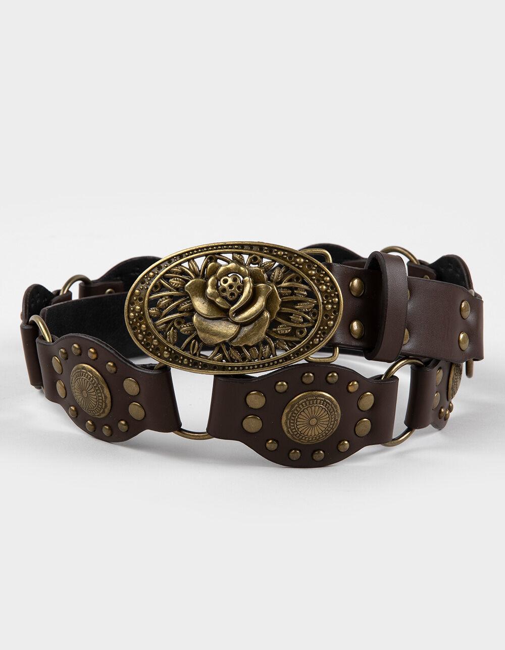 Western Rose Ring Buckle Belt - BROWN Product Image