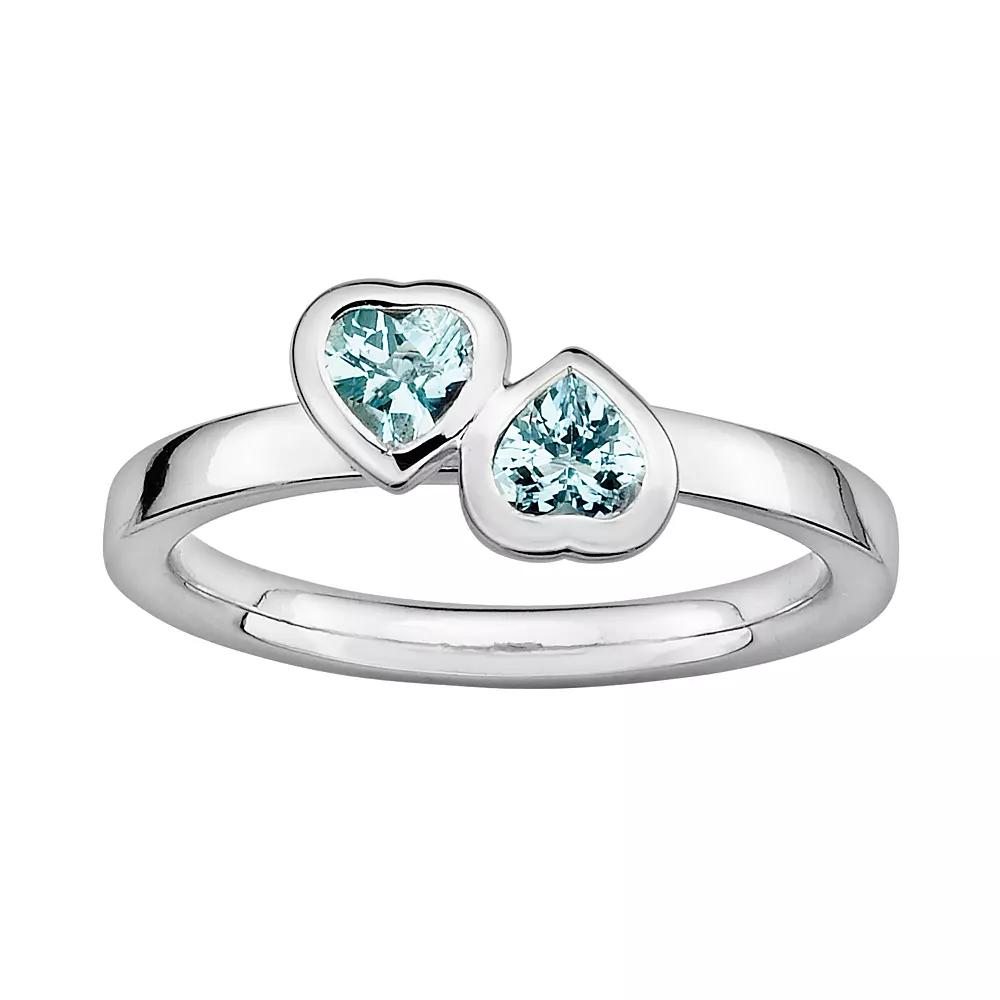 Stacks & Stones Sterling Silver Aquamarine Heart Stack Ring, Women's, Size: 10 Product Image