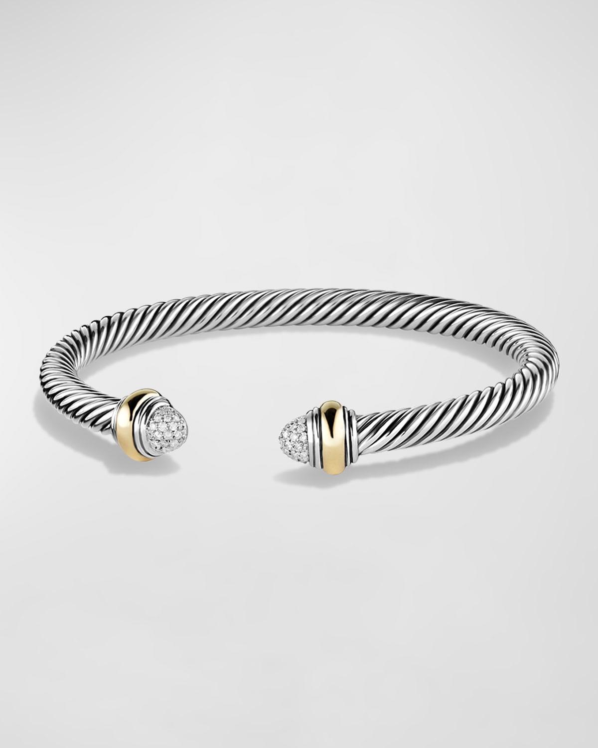 Cable Bracelet with Diamonds and 14K Gold in Silver, 5mm Product Image