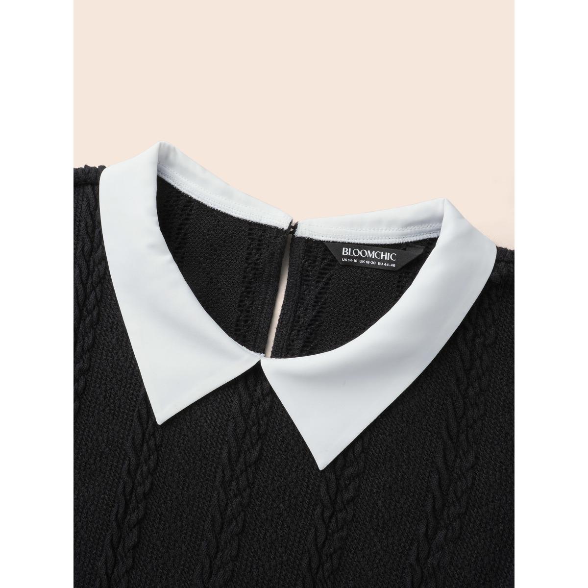 Plus Size Originalwhite Peter Pan Collar Patchwork Contrast Blouse Women Elegant Long Sleeve Peter Pan collar Everyday Blouses BloomChic 14-16/1X Product Image