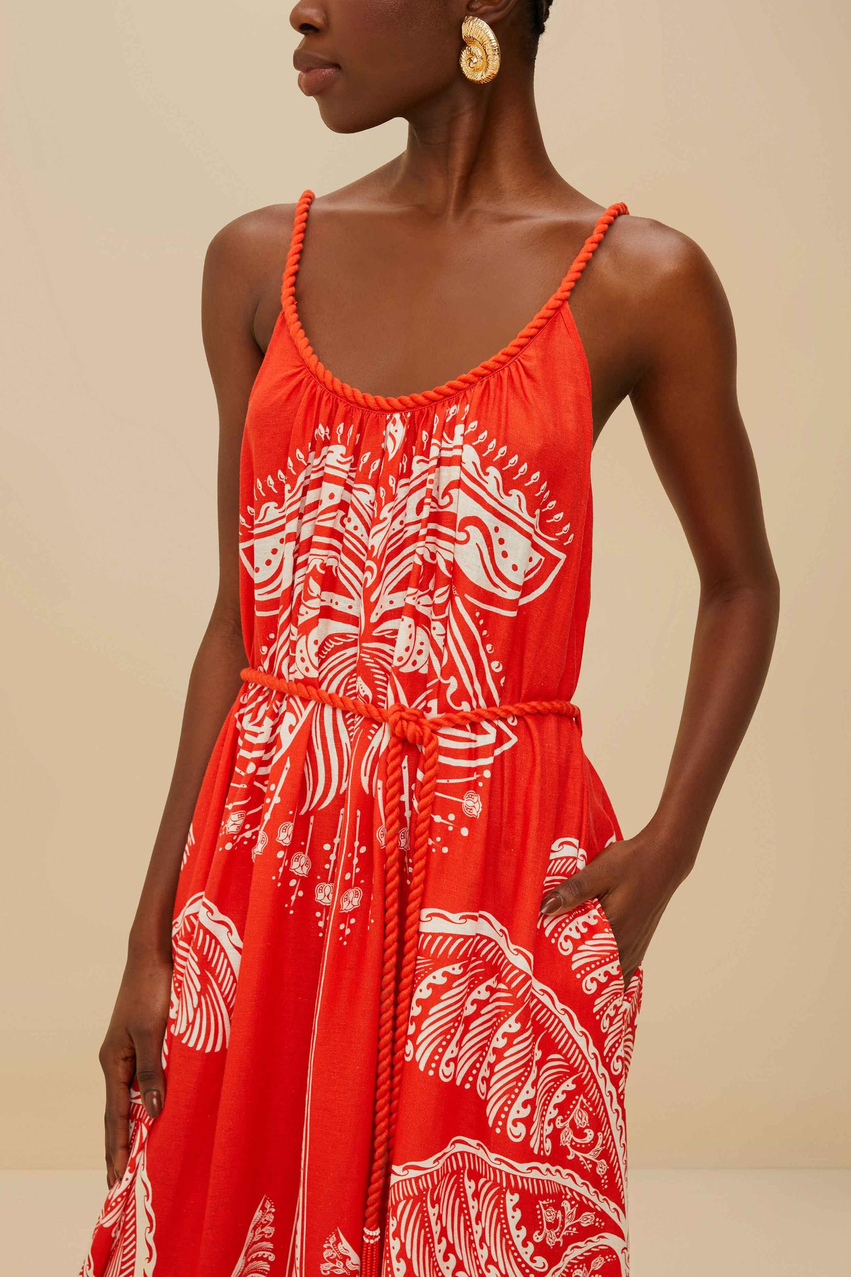 Red Majestic Coconut Tree LENZING™ ECOVERO™ Euroflax™ Maxi Dress Product Image
