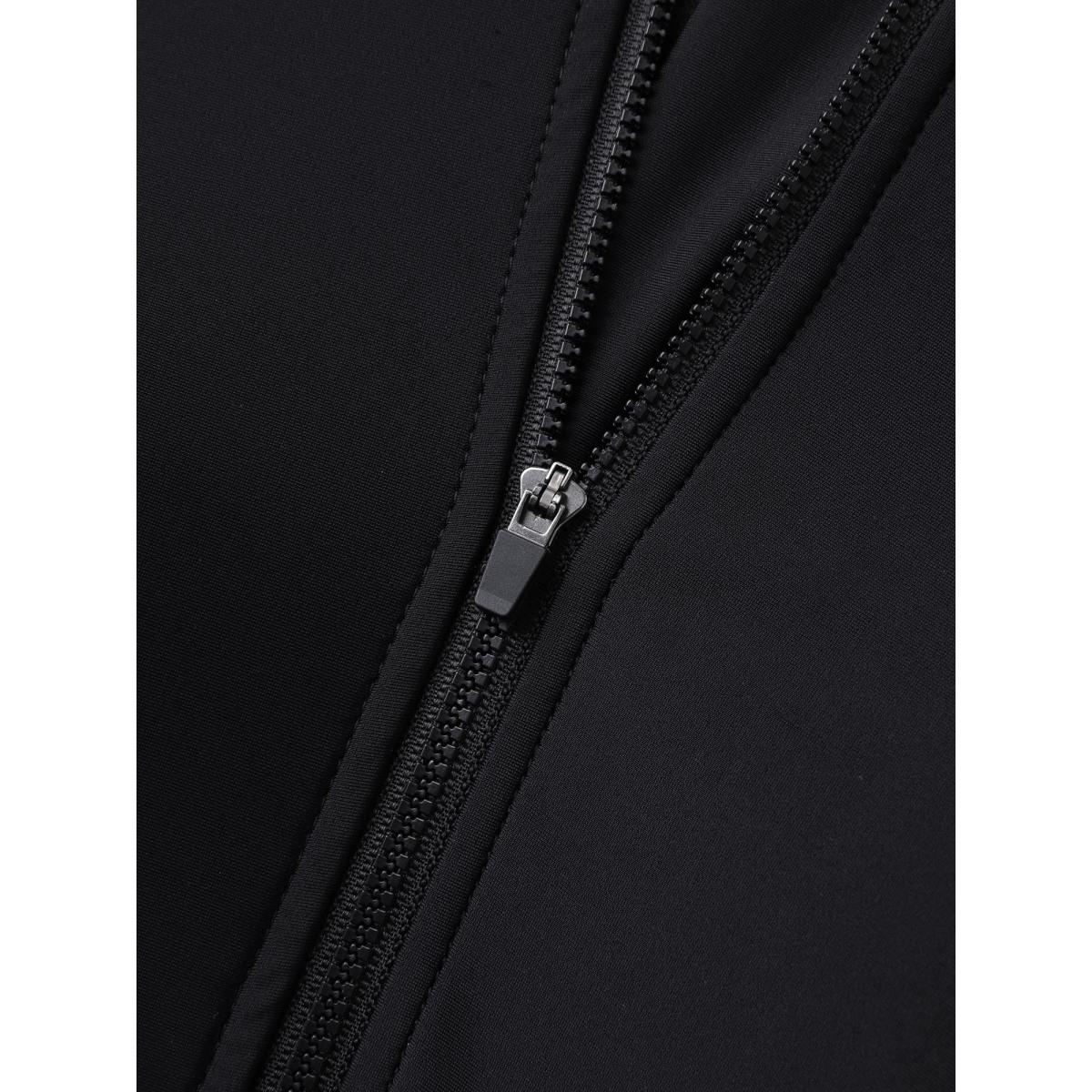 Plus Size Tropical Print Zipper Spliced Swim Dress Women's Swimwear Black Beach Bodycon Round Neck High stretch Curve Swim Dresses BloomChic 12/L Product Image