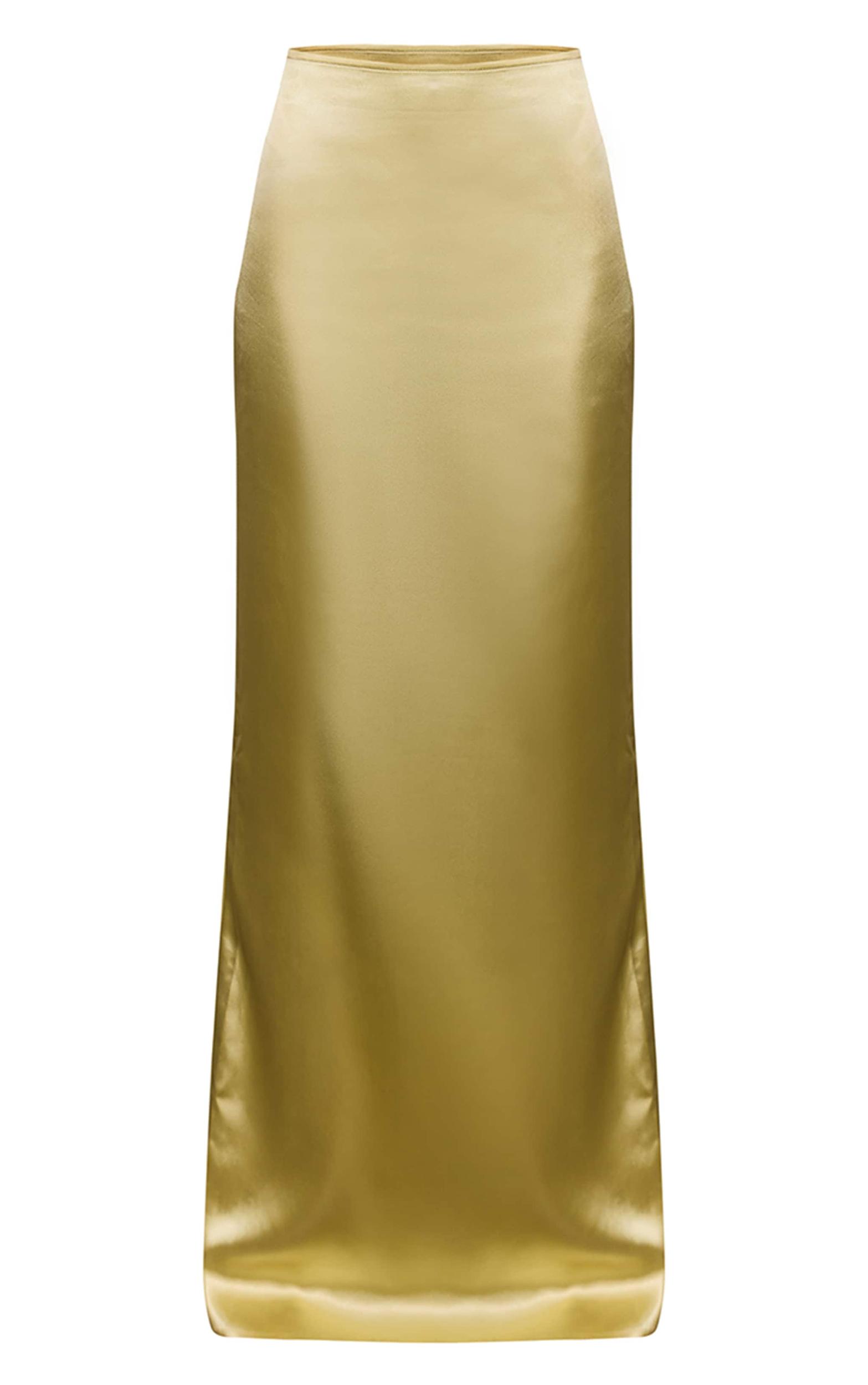 Butter Yellow Satin Low Rise Maxi Skirt Product Image
