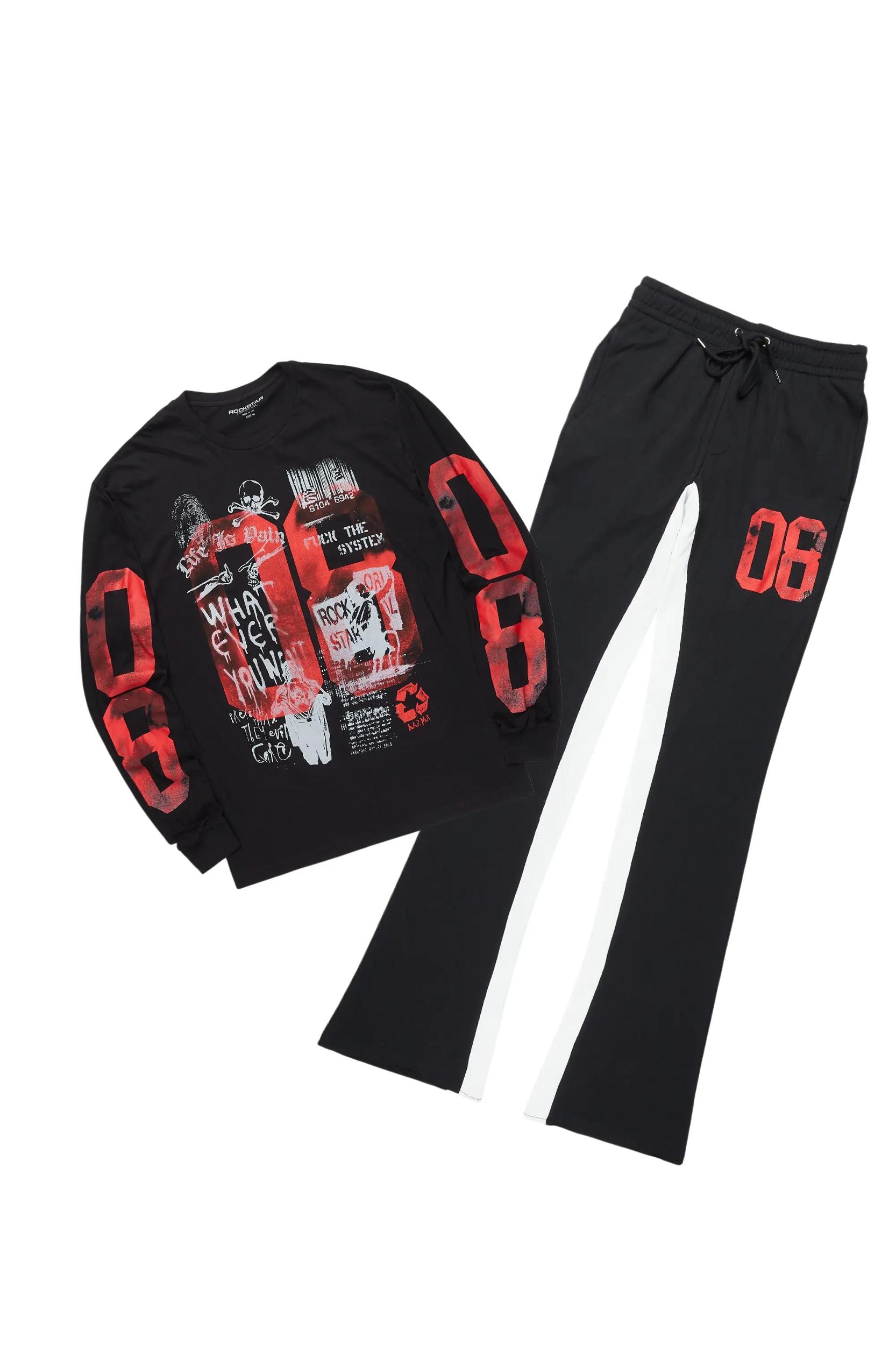 Grill Black/Red Long Sleeve T-Shirt/Baggy Pant Set Male Product Image