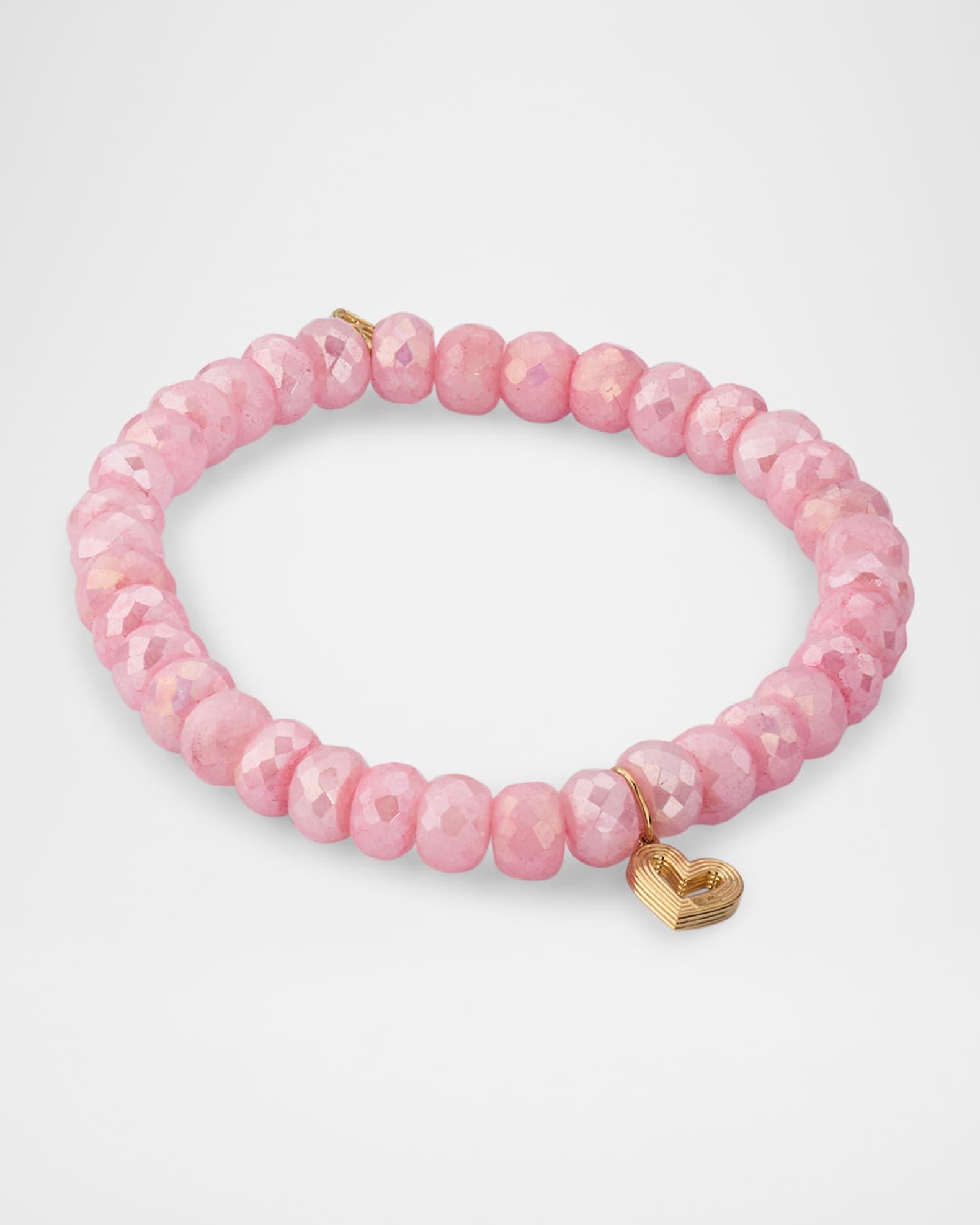 14K Small Fluted Heart on Pink Grapolite Bracelet Product Image