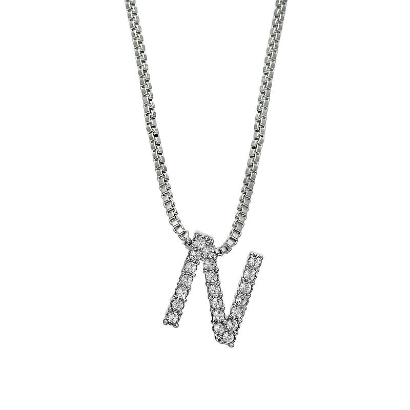 Brilliance Silver Plated Crystal Initial Pendant, Womens Silver Tone T Product Image