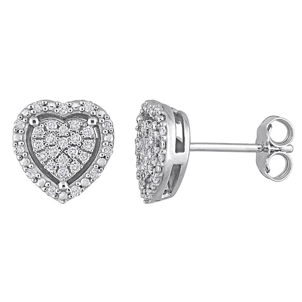 Stella Grace Sterling Silver 1/3 Carat T.W. Diamond Heart Halo Stud Earrings, Women's Product Image