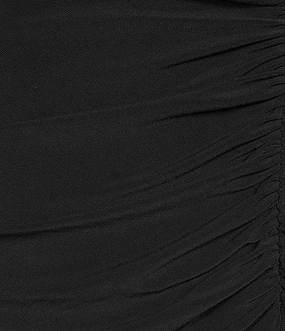 Marina Mesh Beaded Puff Long Sleeve V-Neck Front Slit Gown Product Image