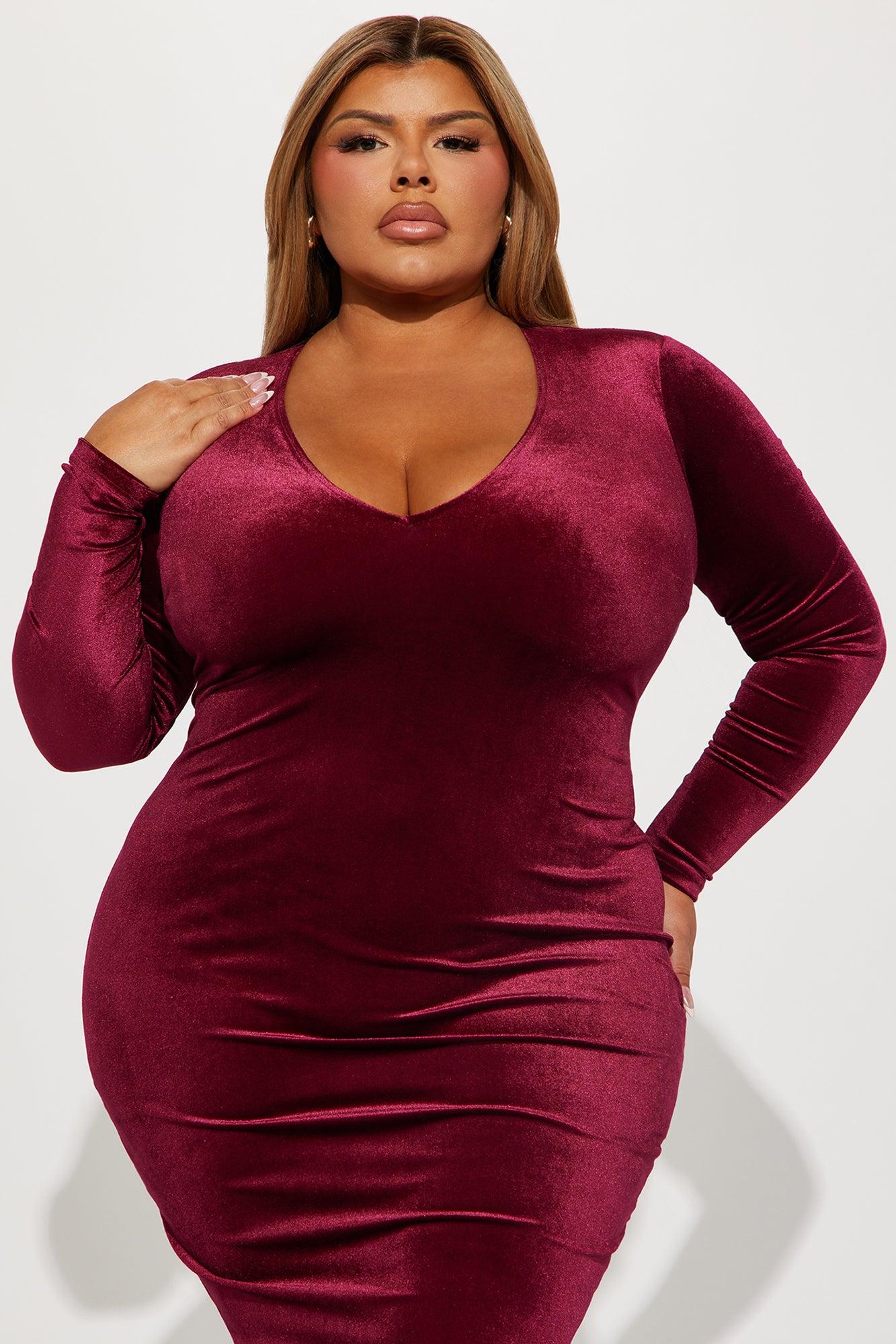 Marie Velvet Midi Dress - Burgundy Product Image