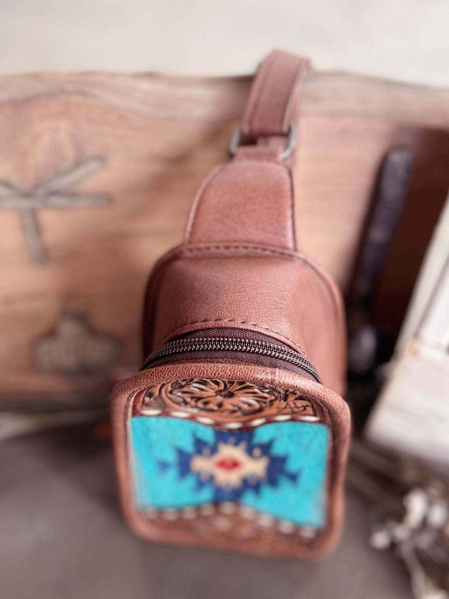 Darling Tooled Leather and Saddle Blanket Sling Bag - 2 Colors Product Image