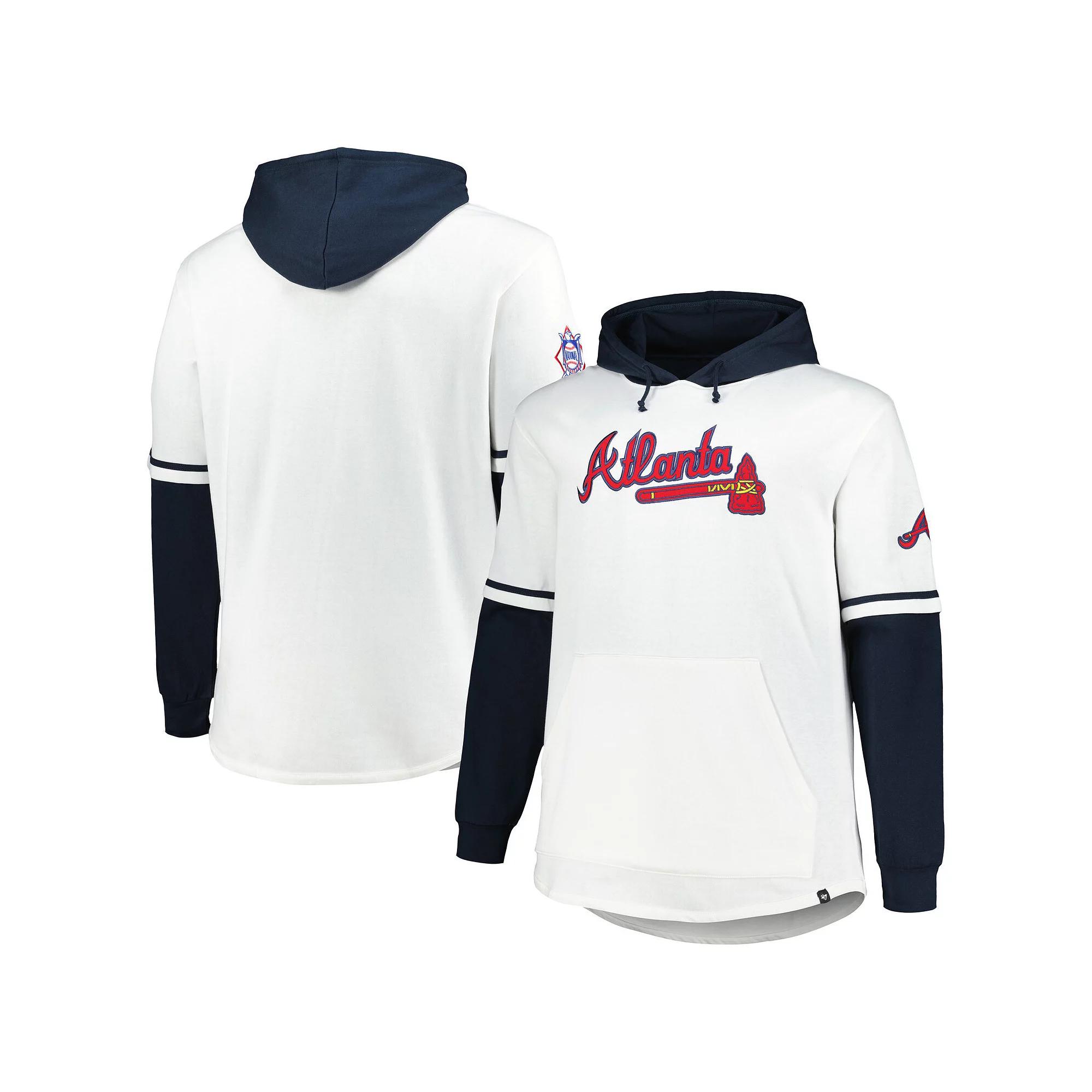 Men's '47 White/Navy Atlanta Braves Big & Tall Trifecta Shortstop Pullover Hoodie,  Product Image