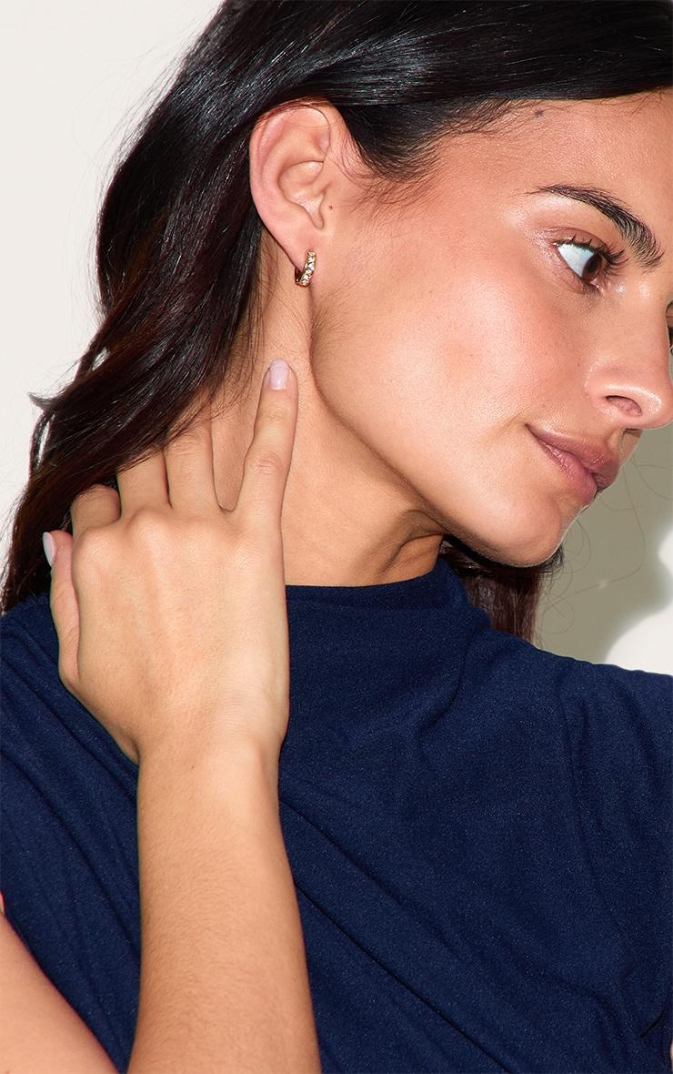 Real Gold Plated Diamante Row Huggie Earrings Product Image