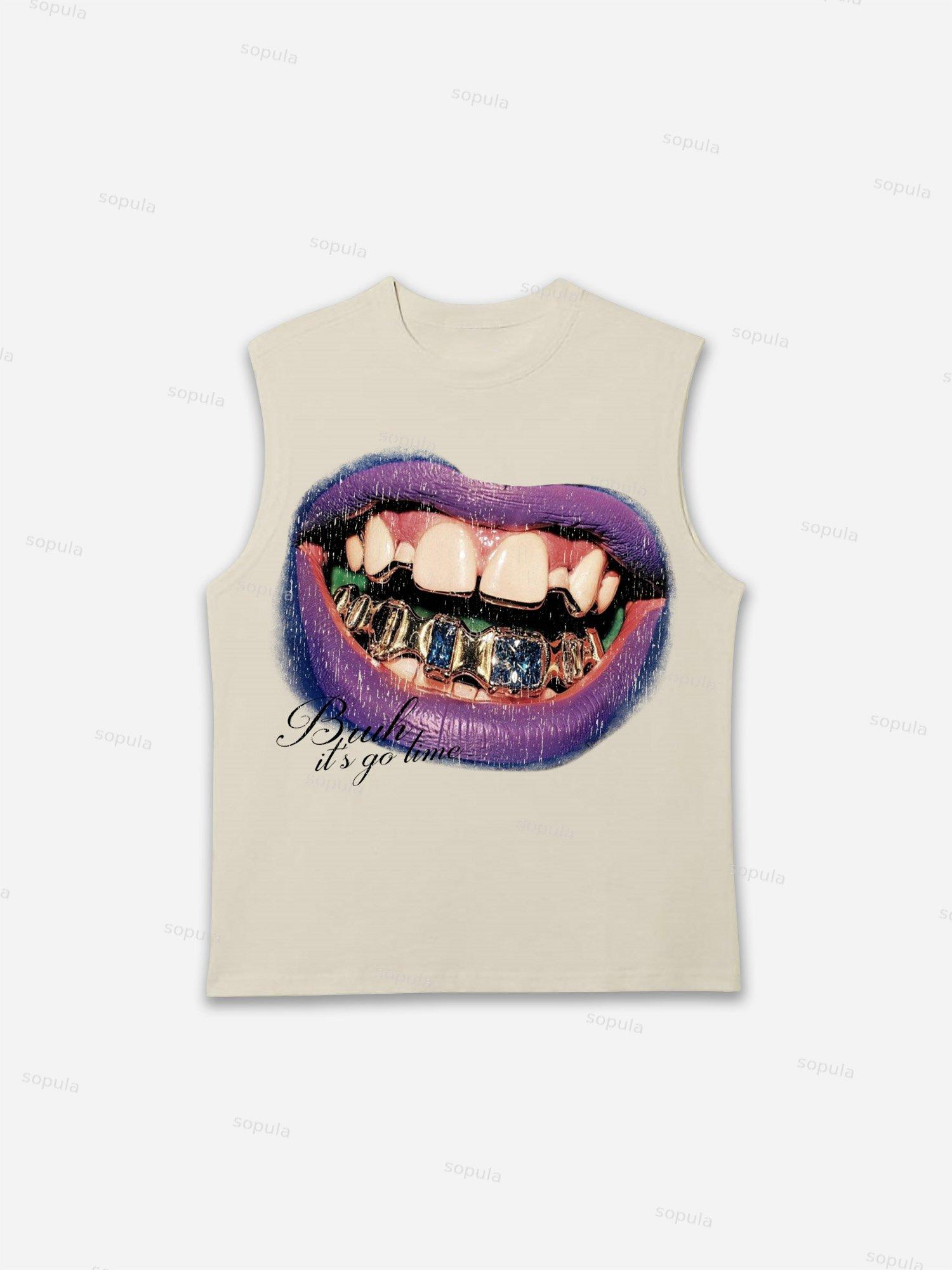 Bruh, It's Go Time Street Vintage Diamond Lips Graphic Tank Top Product Image