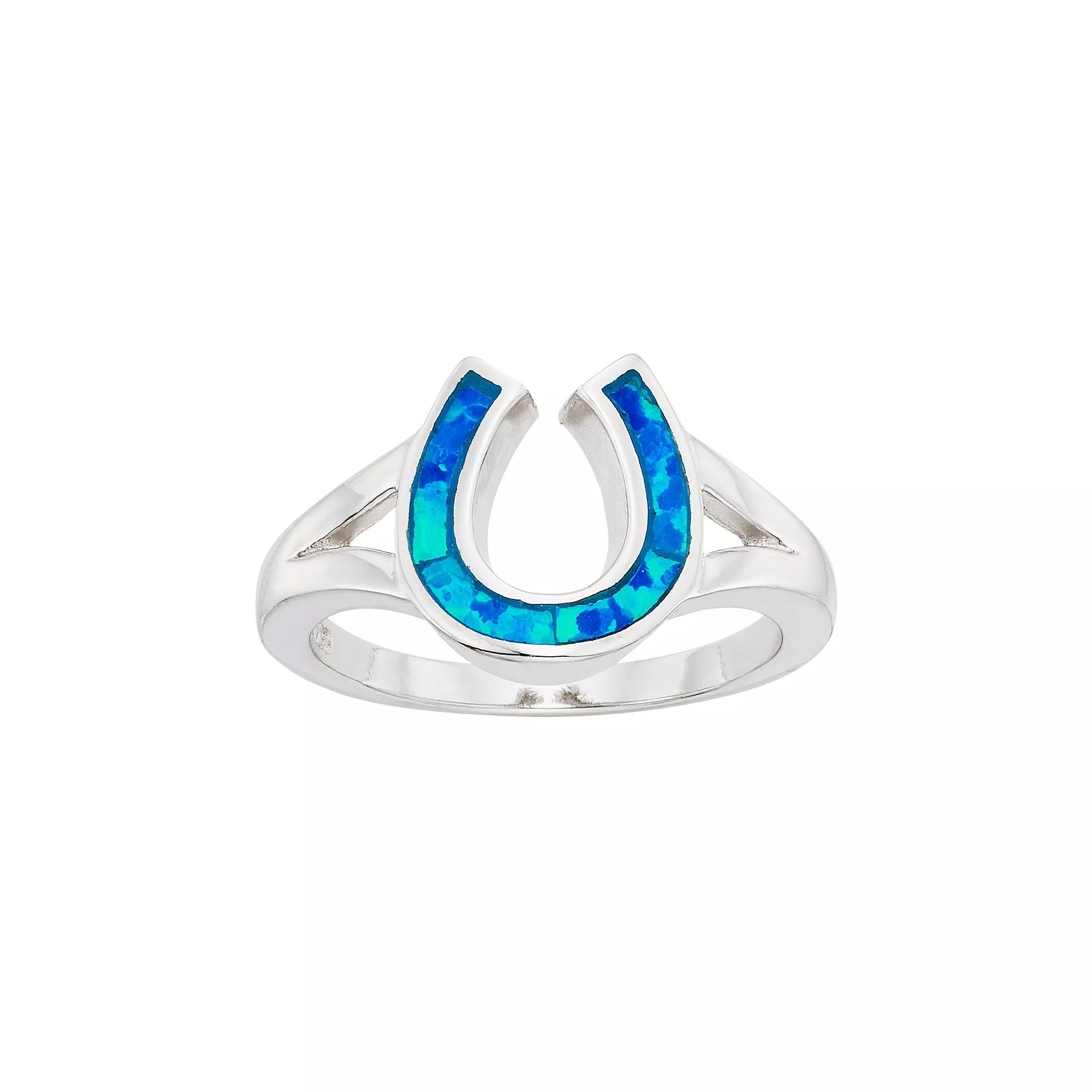 Nautica Rocks Lab-Created Blue Opal Sterling Silver Horseshoe Ring, Women's,  Product Image