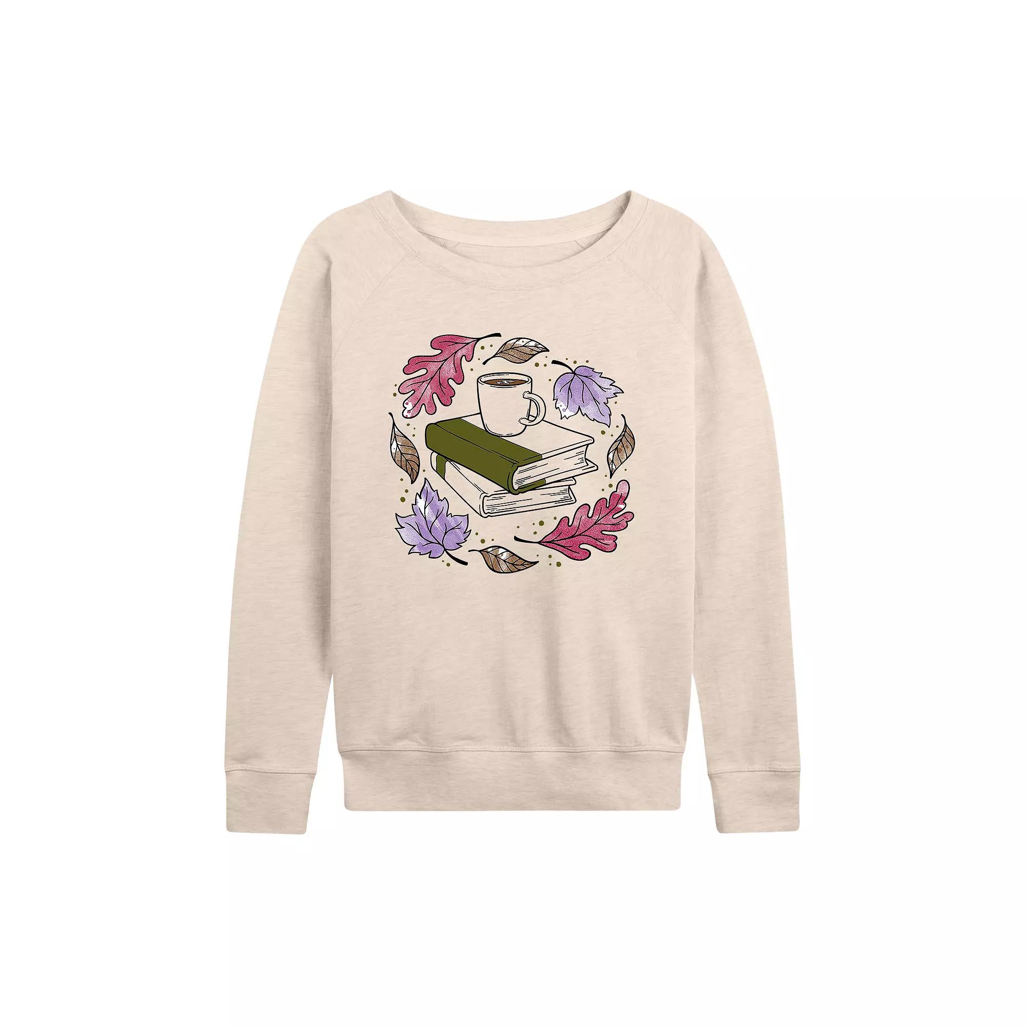 Women's Autumn Books Leaves French Terry Long Sleeve Tee, Girl's,  Product Image