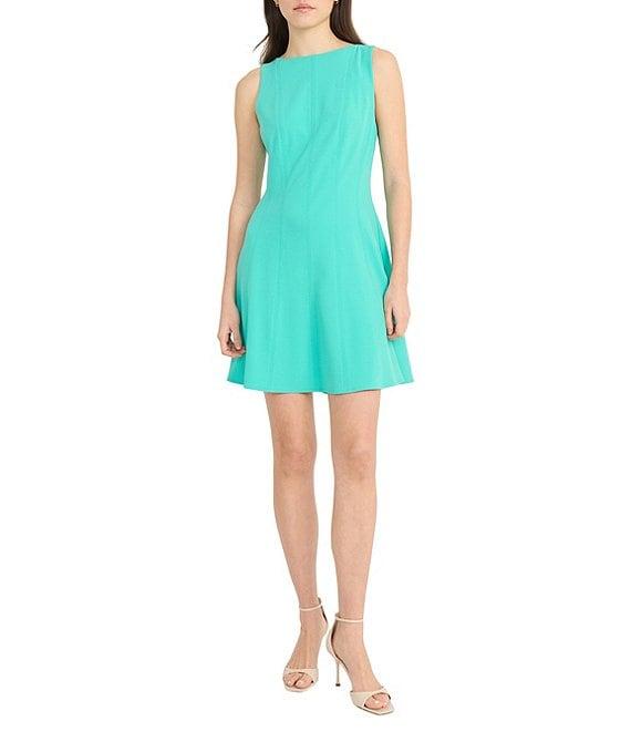 Donna Morgan Scuba Crepe Crew Neck Sleeveless A-Line Mini Dress Product Image