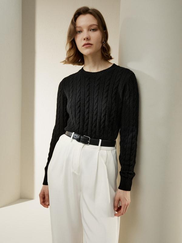 LILYSILK Woolen Pullover - for Women - Camel Cashmere-Wool Blend - Comfortable Ribbed Edges Sweater L Product Image