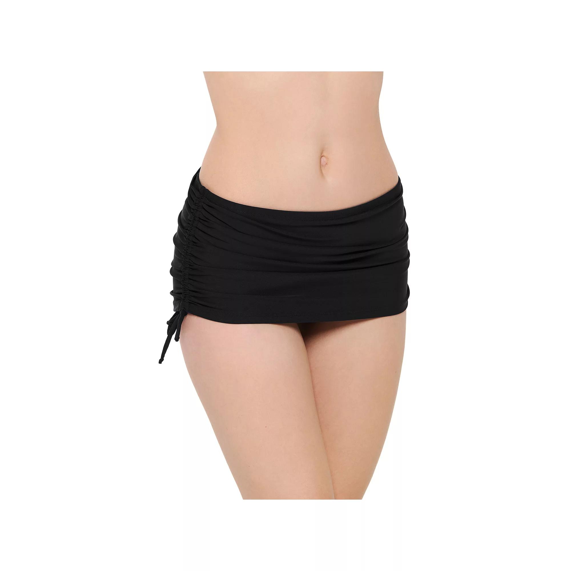 Women's Freshwater Side Tie Shirred Swim Skirtini, Size: Small, Black Product Image