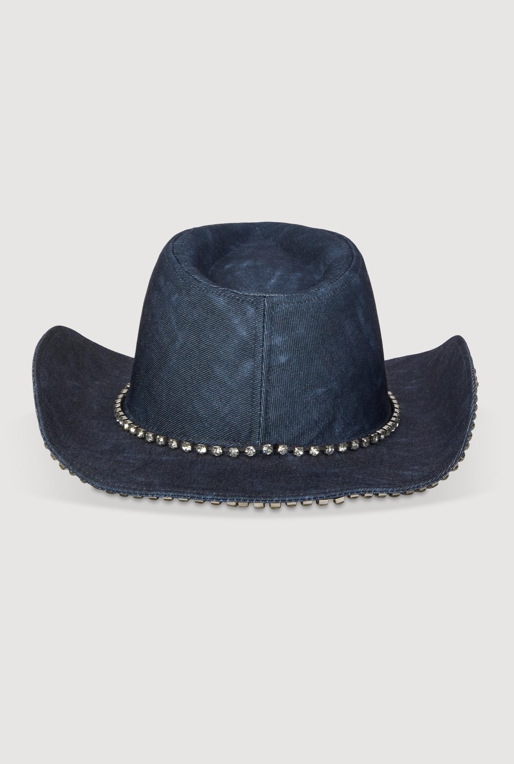 Rhinestone Trim Denim Print Cowboy Hat Female Product Image