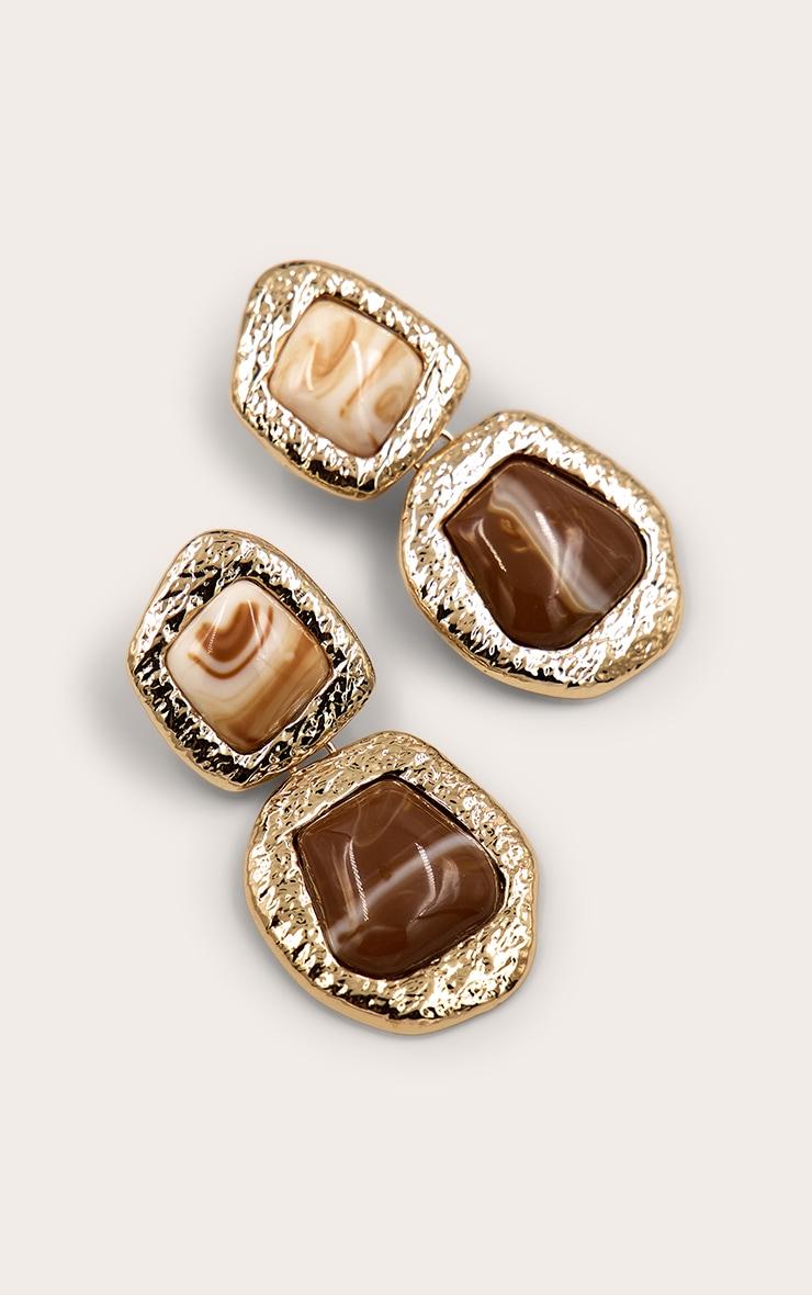 Gold Marbled Resin Statement Draped Earrings Product Image