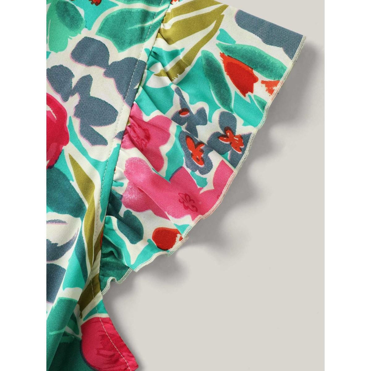 Plus Size Malachitegreen Sunkissed Floral Print Button Wide-Leg Jumpsuit Women Resort Cap Sleeve Notched collar Vacation Loose Jumpsuits BloomChic 12/L Product Image