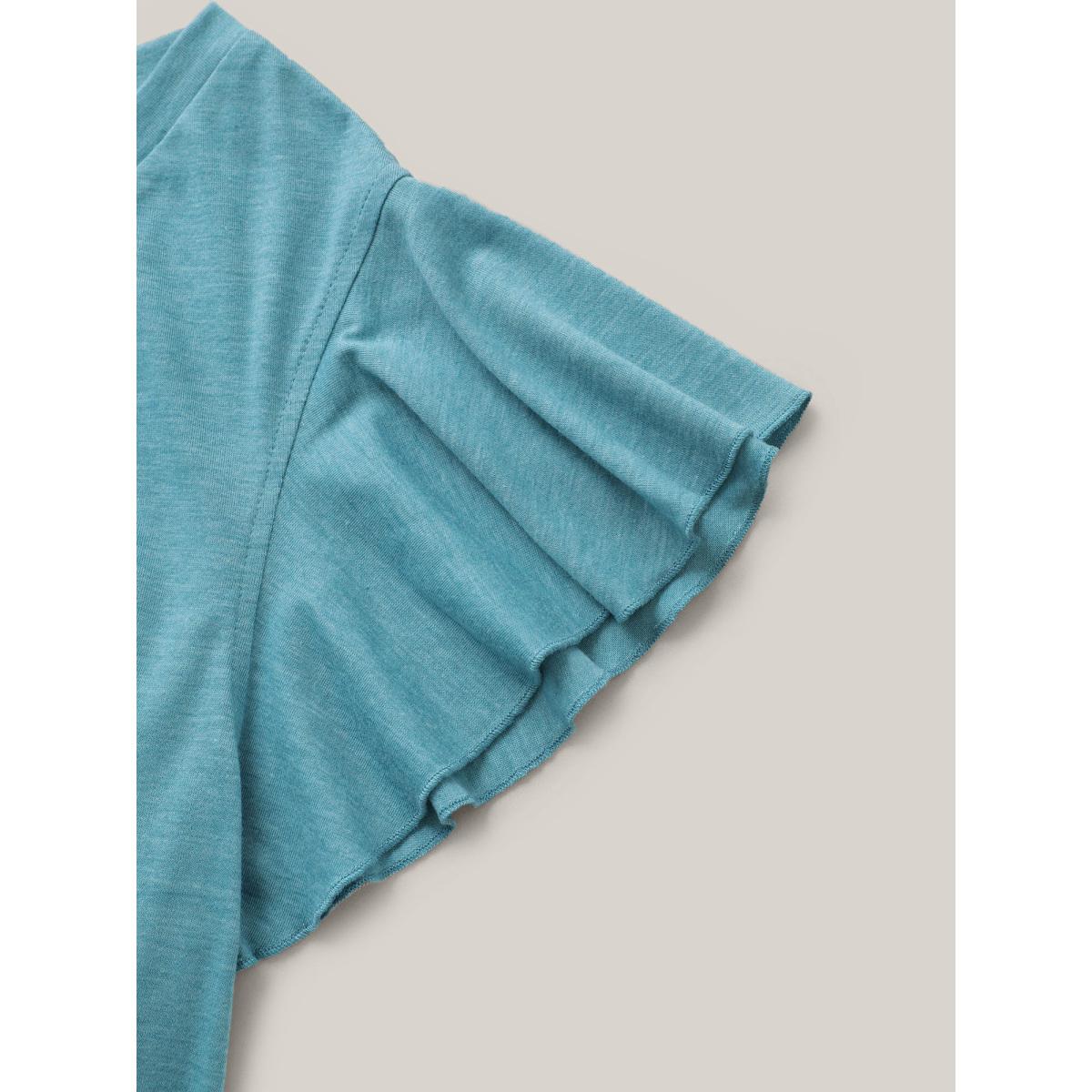 Plus Size Solid Heather Gathered Ruffle Sleeve T-shirt Cerulean Women Timeless Non V-neck Elegant T-shirts BloomChic 10/M Product Image