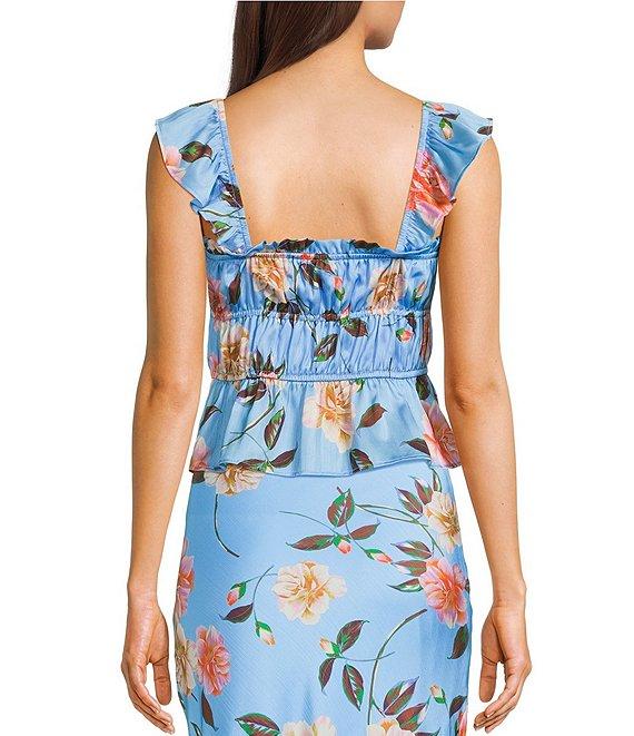 GB Woven Blue Floral Print Coordinating Satin Tank Product Image