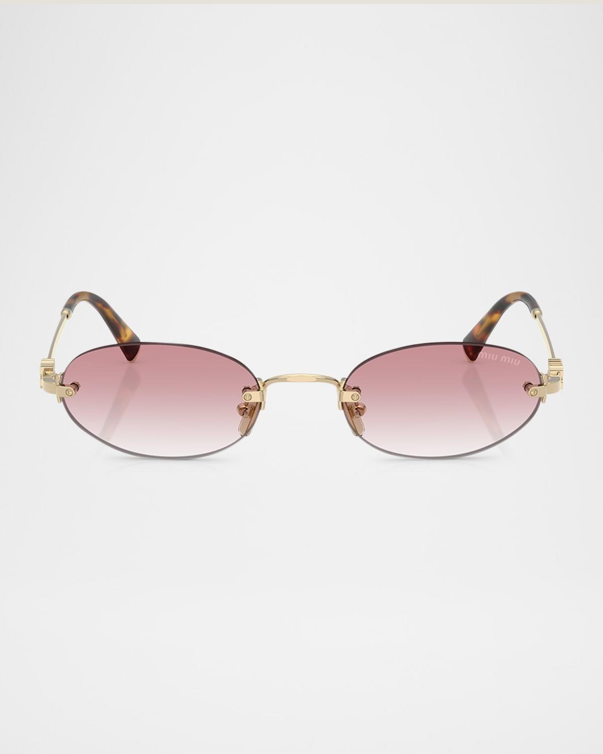 MIU MIU Womens Gold Mu A52s Oval-frame Metal Sunglasses In Gray Product Image