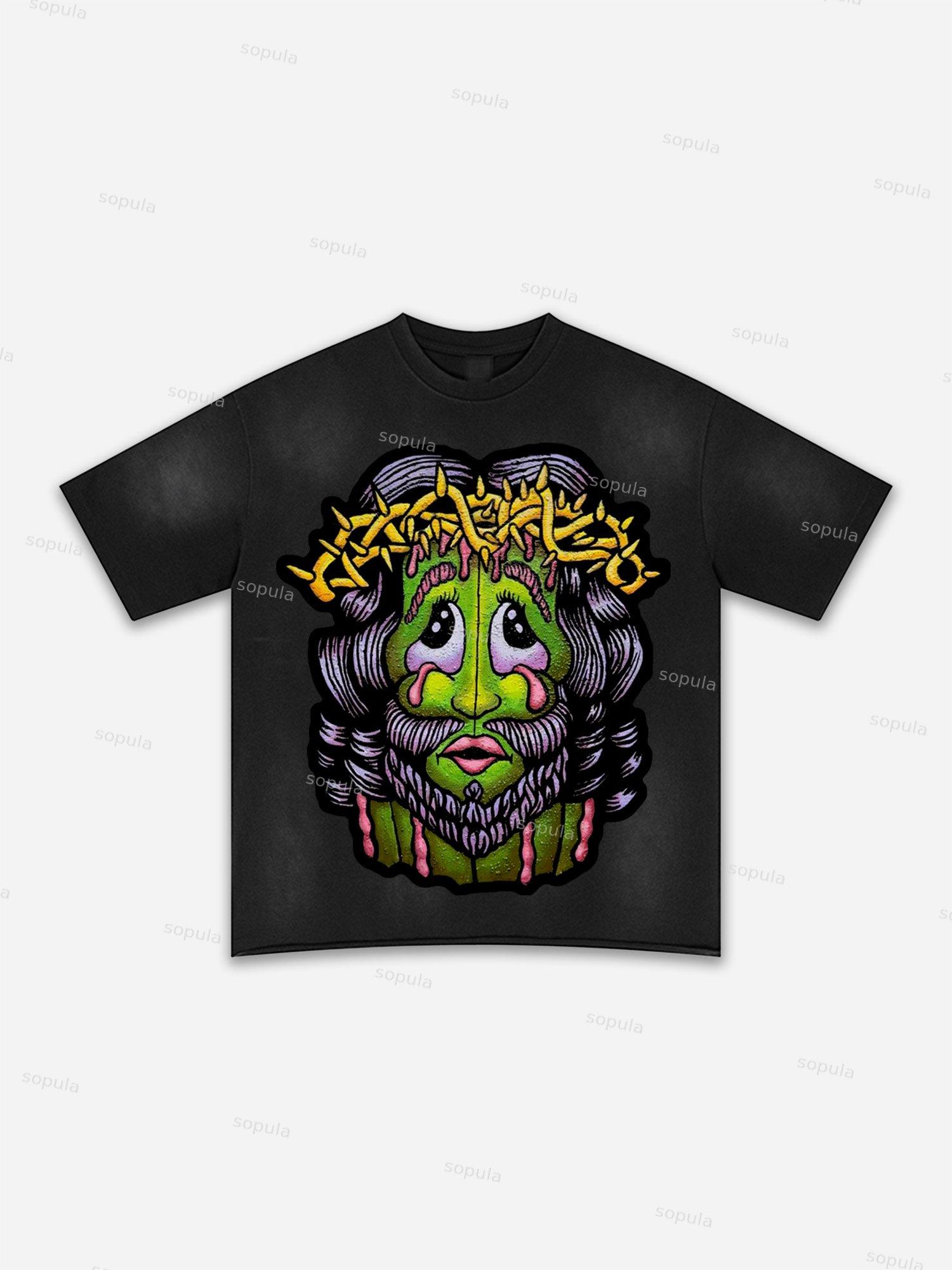 Authentic Abstract Portrait Print Washed T-shirt Product Image