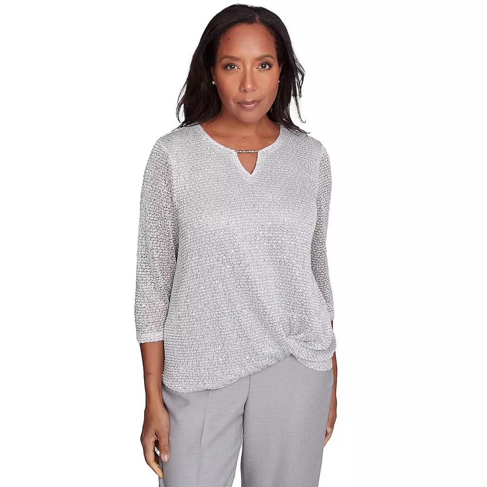 Women's Alfred Dunner Sequin Beaded Splitneck Top,  Product Image