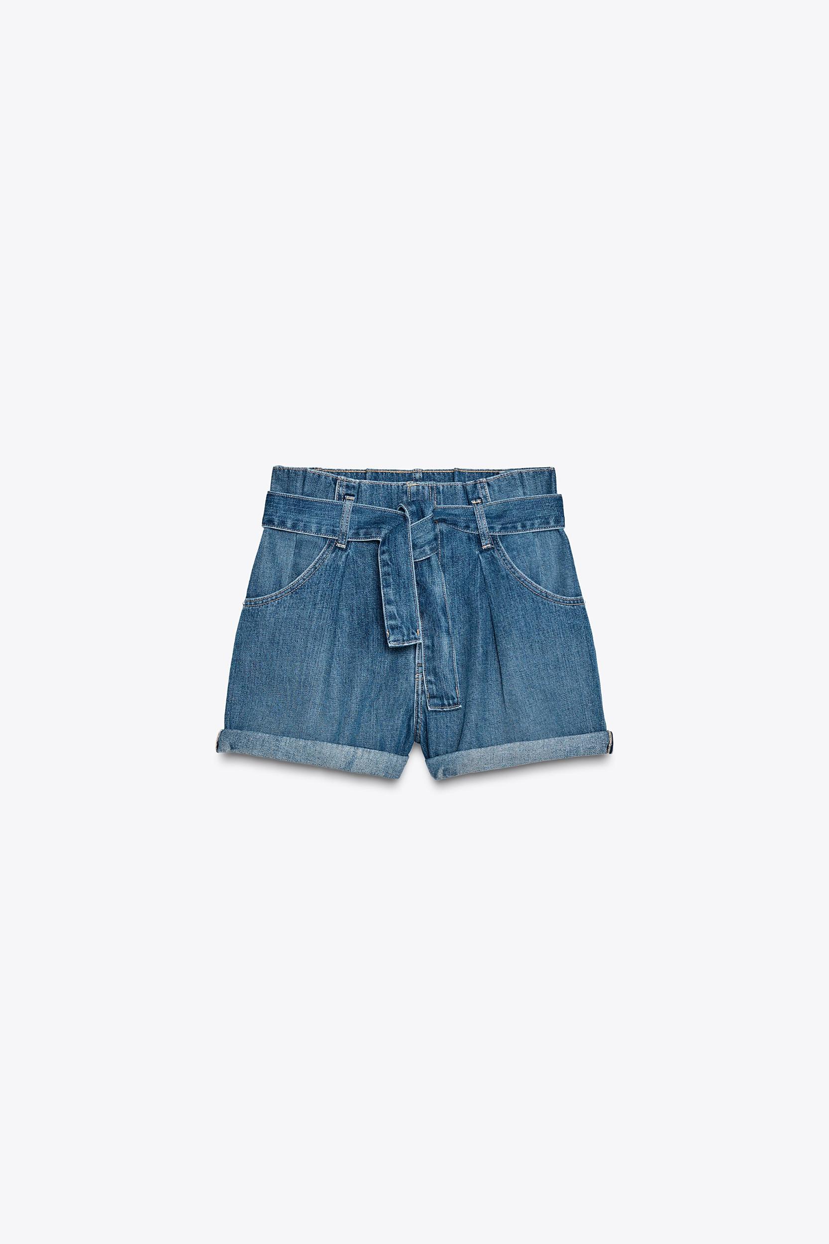 HIGH-WAISTED TRF DENIM PAPER BAG SHORTS Product Image