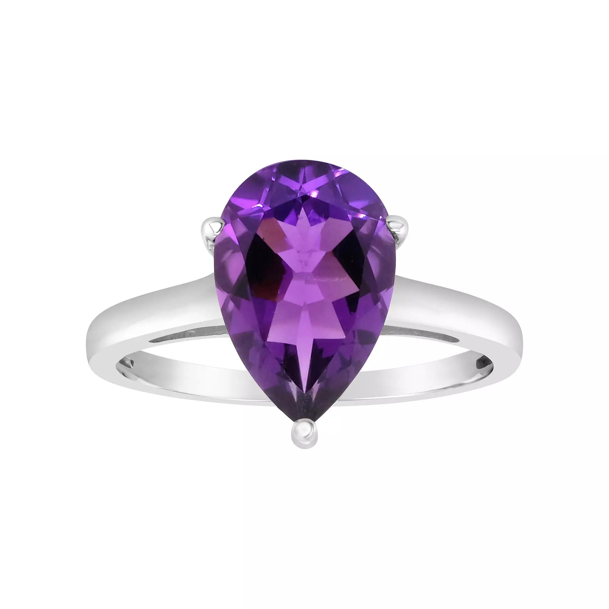 Alyson Layne 14k Gold Pear Cut Amethyst Solitaire Ring, Women's, Size: 8, 14k White Gold Product Image