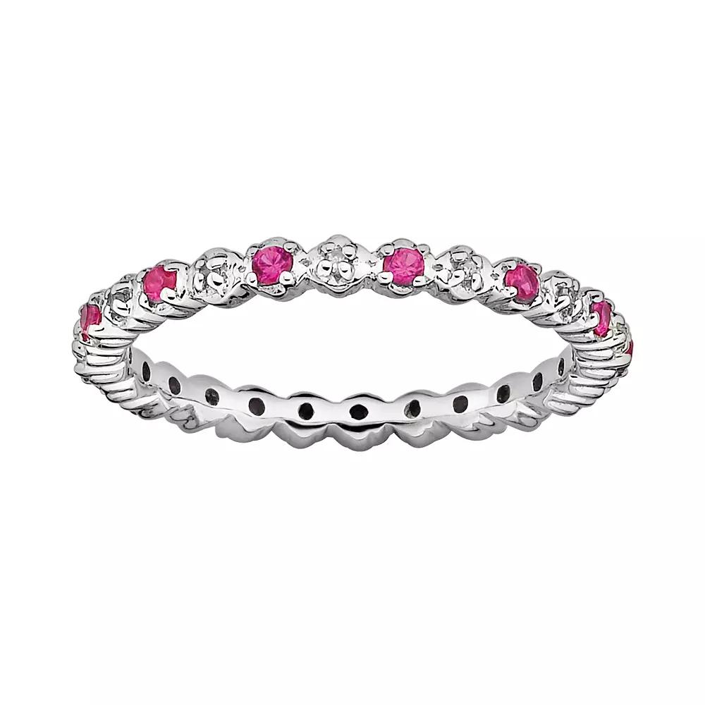 Stacks & Stones Sterling Silver Lab-Created Ruby & Diamond Accent Stack Ring, Women's, Size: 5, Red Product Image