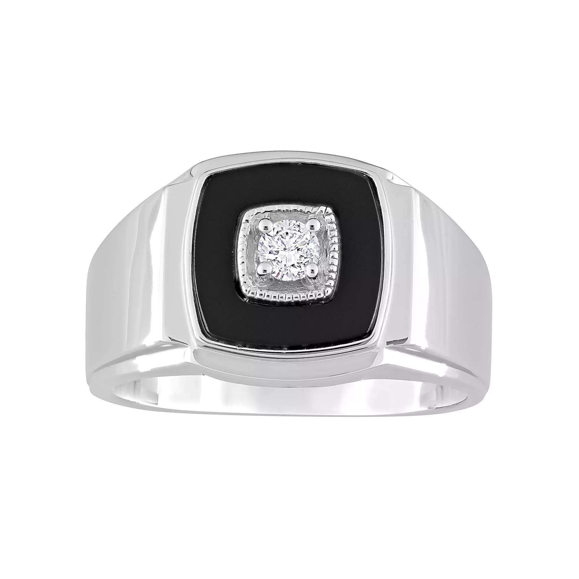 Stella Grace Men's Sterling Silver Square Black Onyx & 1/6 Carat T.W. Diamond Ring,  Product Image