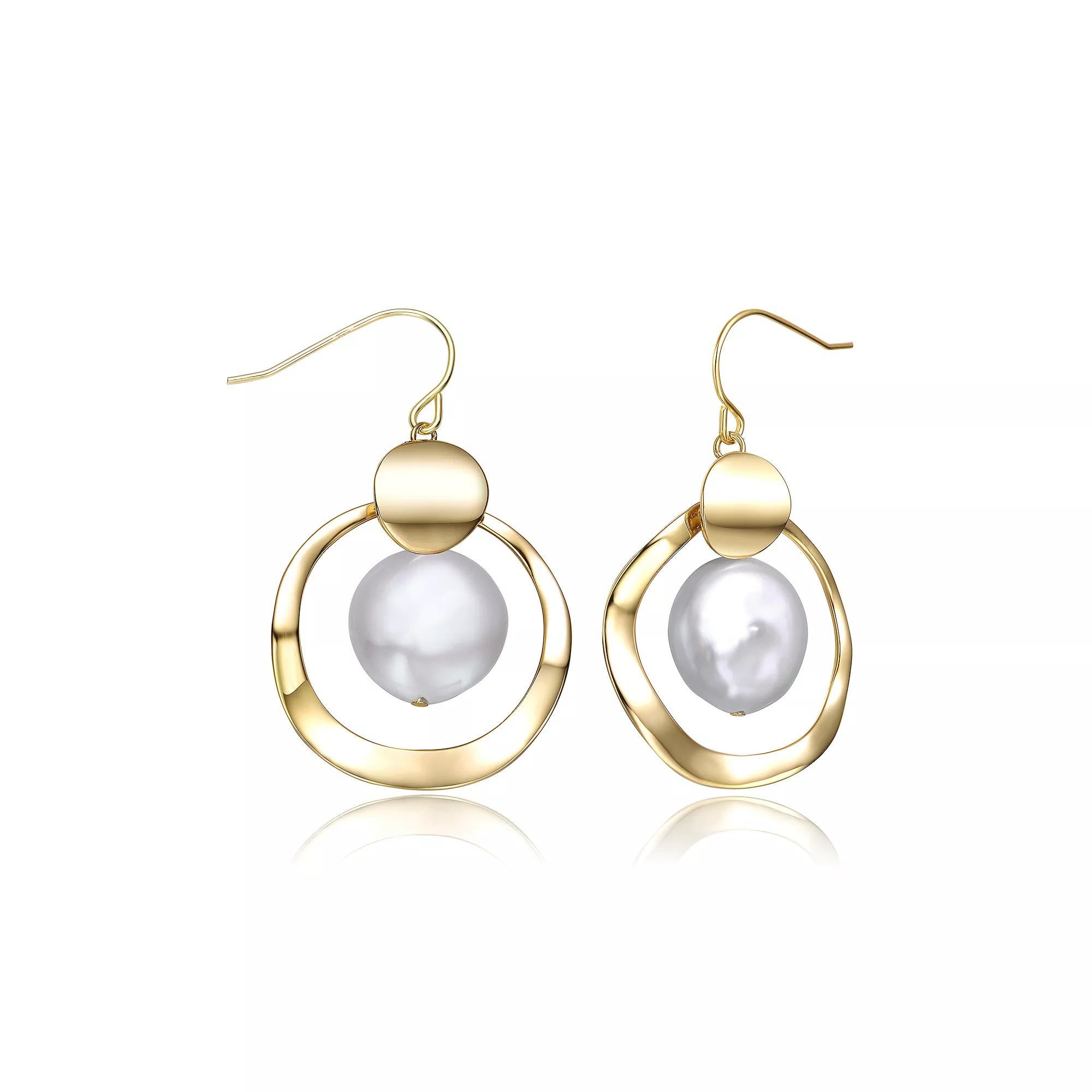 14k Gold Over Silver Freshwater Cultured Pearl Halo Drop Earrings, Womens, Gold Tone Product Image
