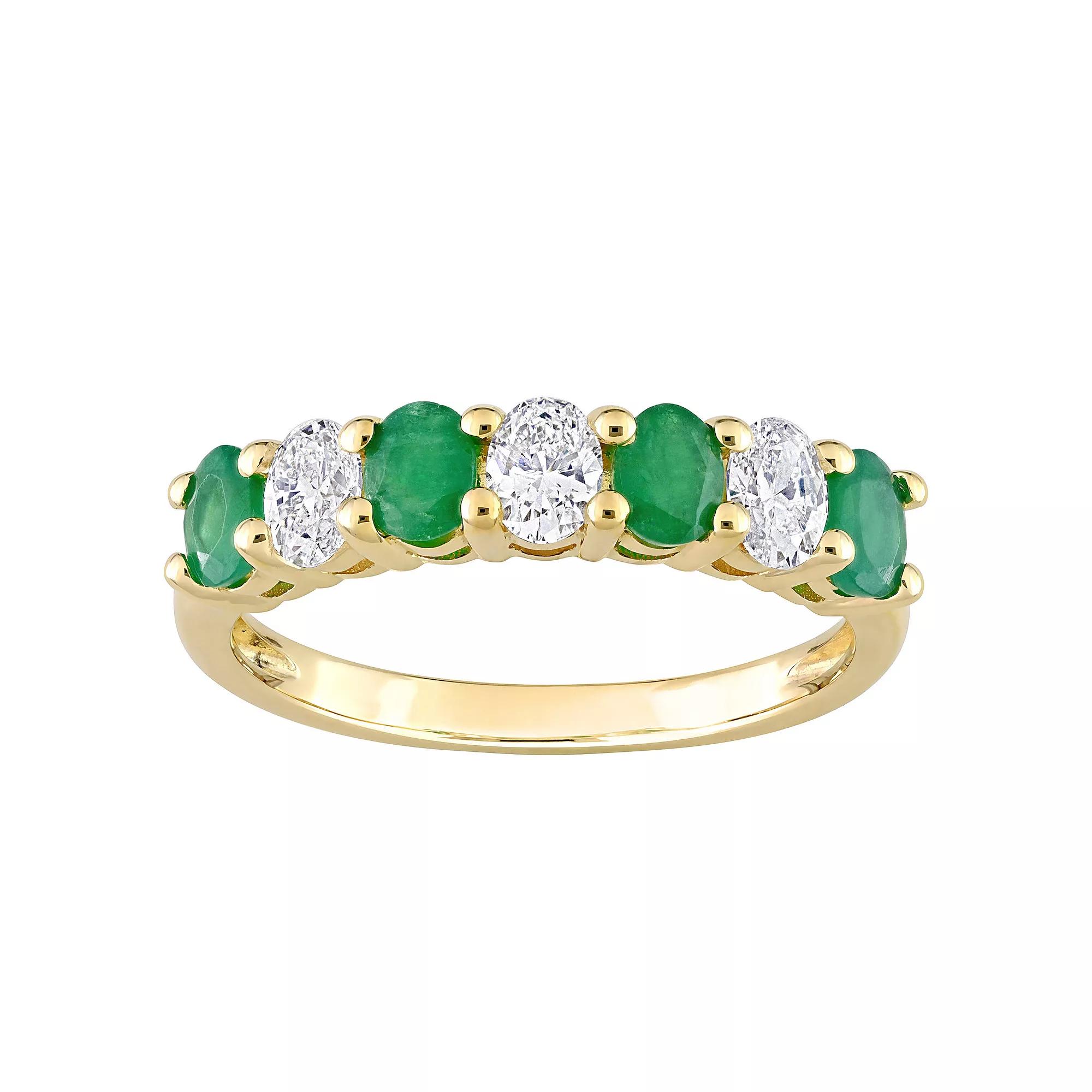 Stella Grace 14k Gold Emerald & 1/2 Carat T.W. Diamond Semi-Eternity Ring, Women's, Size: 8.50 Product Image