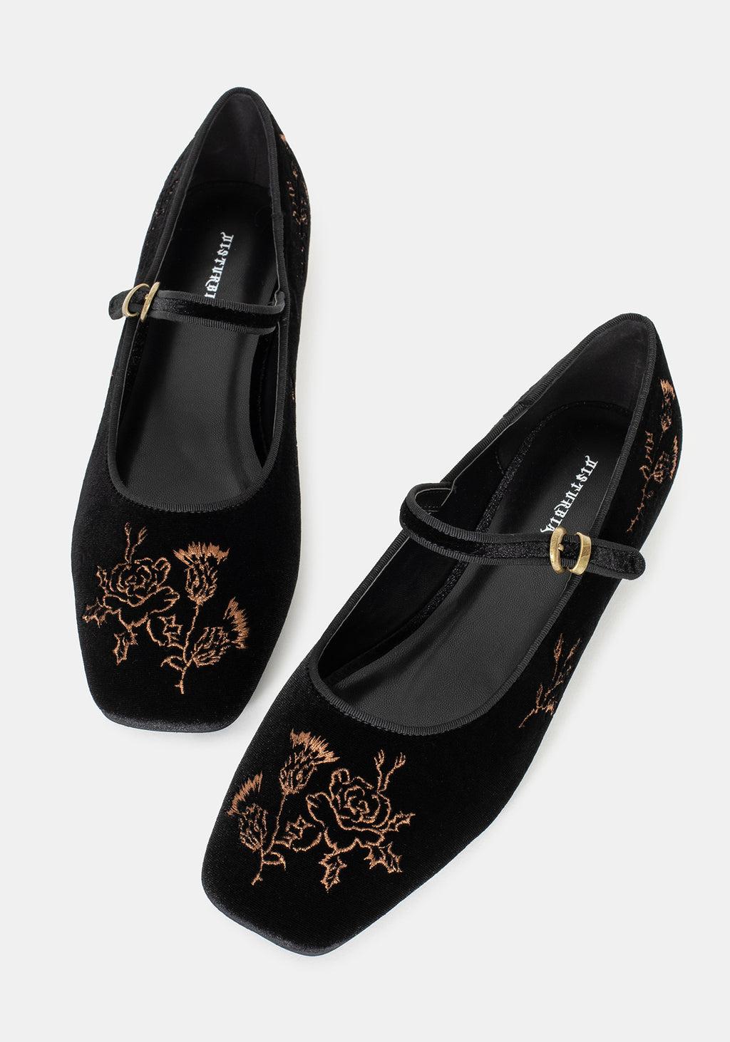 Nyla Velvet Embroidered Ballerina Pumps Product Image